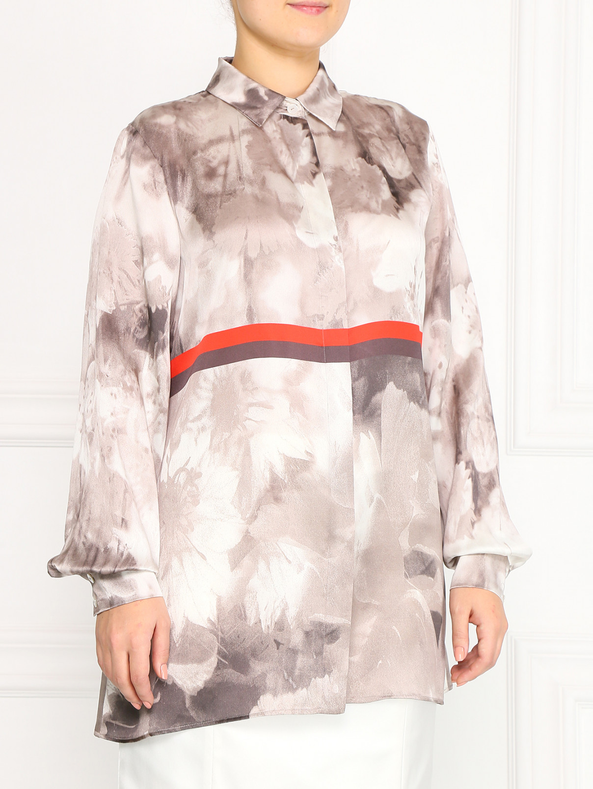 Блуза из шелка с цветочным узором Marina Rinaldi  –  Модель Верх-Низ  – Цвет:  Узор