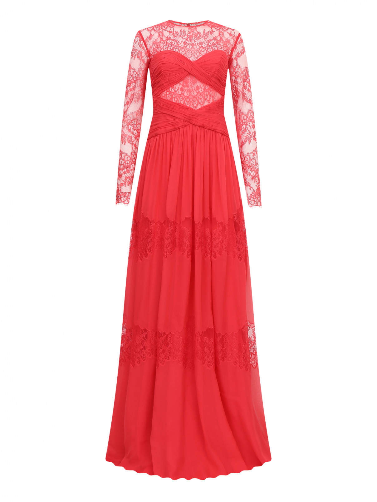 Платье-макси из шелка с кружевной отделкой Zuhair Murad  –  Общий вид