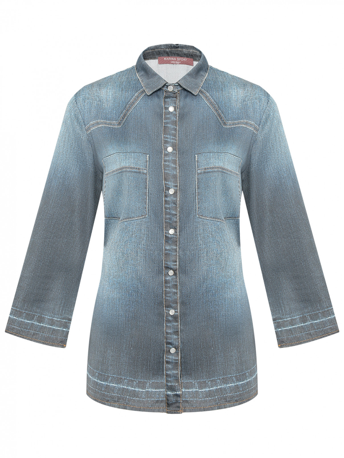 Блуза с узором на кнопках Marina Rinaldi  –  Общий вид  – Цвет:  Синий