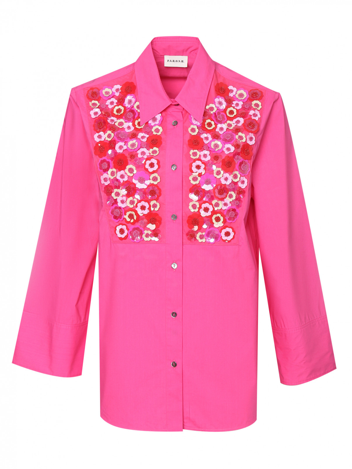 Блуза из хлопка с декором P.A.R.O.S.H.  –  Общий вид  – Цвет:  Розовый