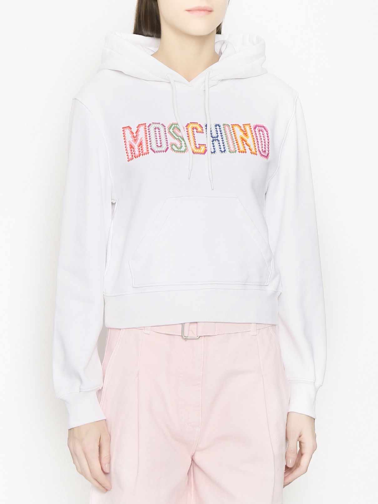 Толстовка из хлопка с логотипом Moschino  –  МодельВерхНиз  – Цвет:  Белый