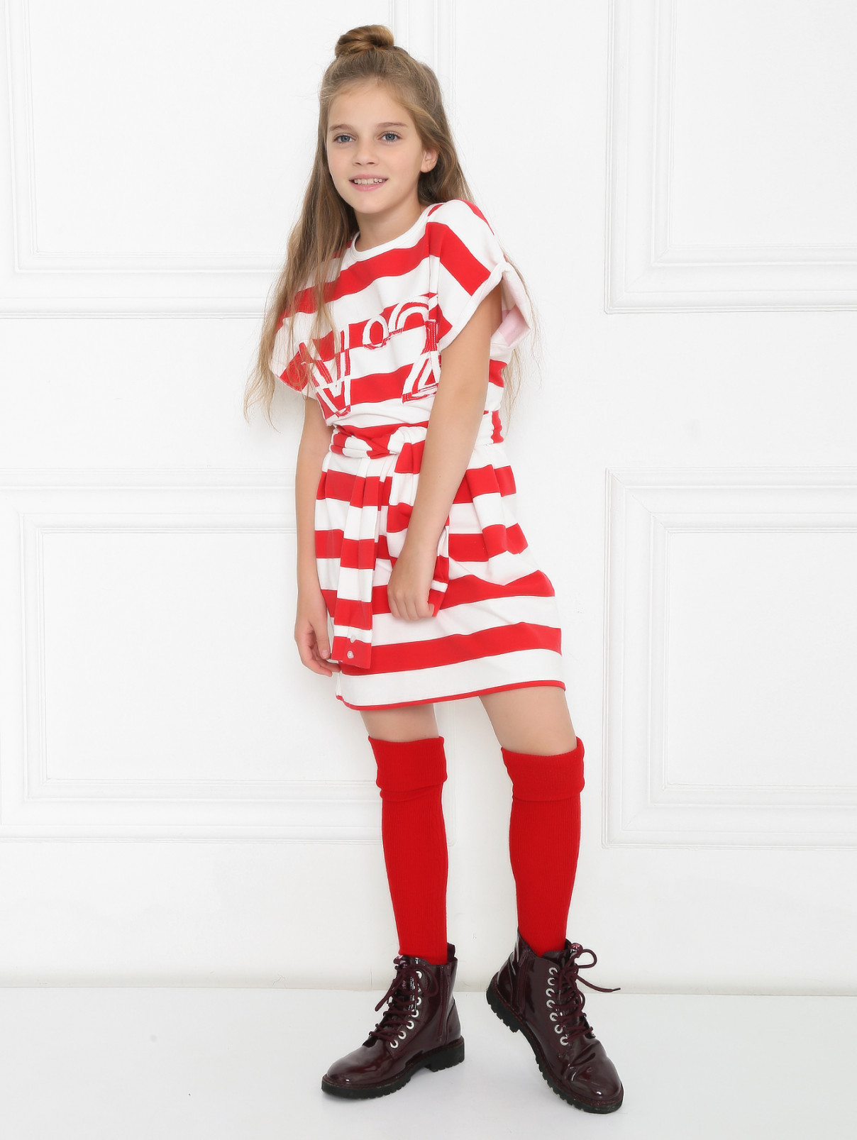 Платье трикотажное в широкую полоску N21  –  МодельОбщийВид  – Цвет:  Красный