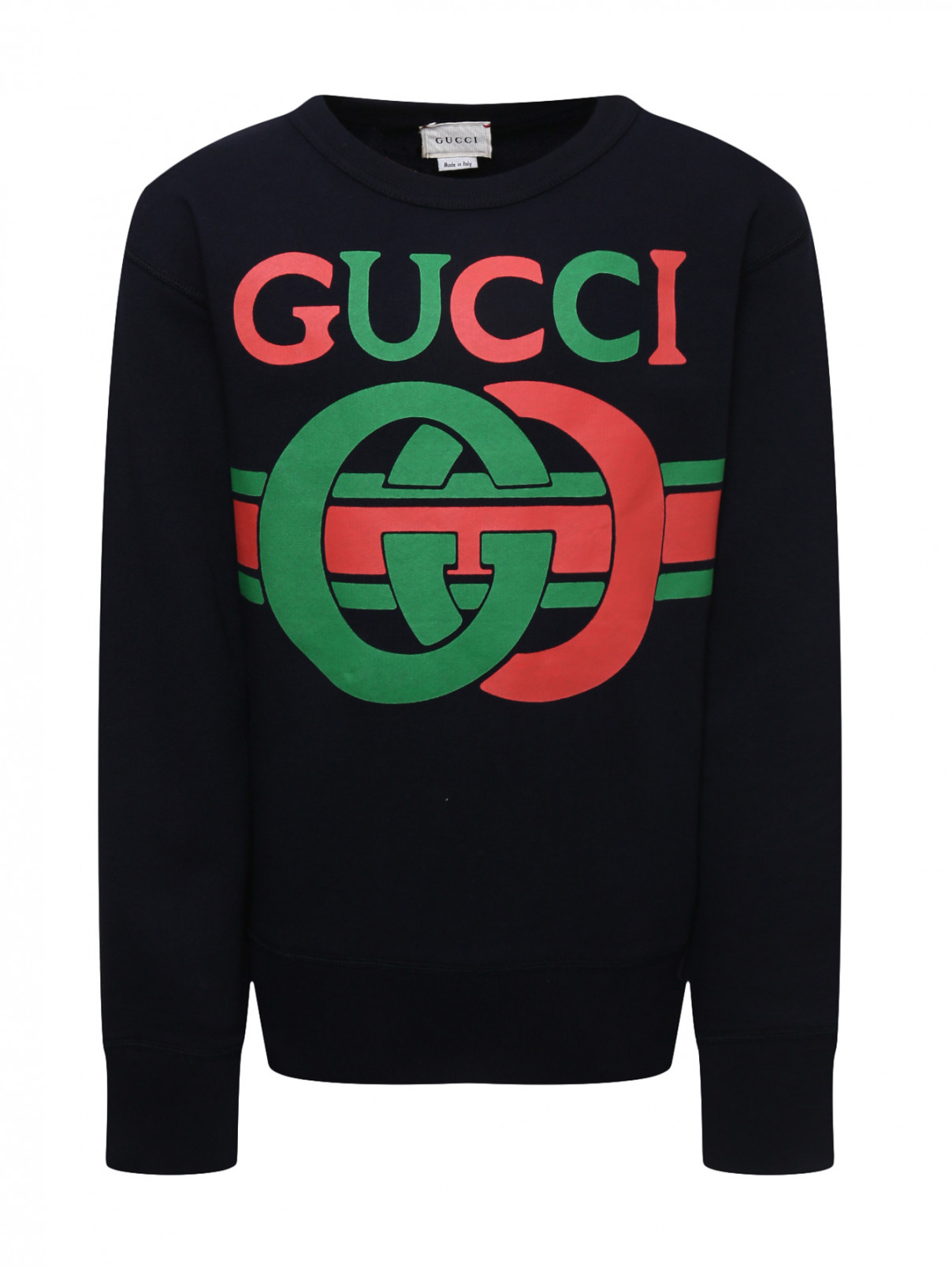 Свитшот хлопковый с принтом Gucci  –  Общий вид  – Цвет:  Синий