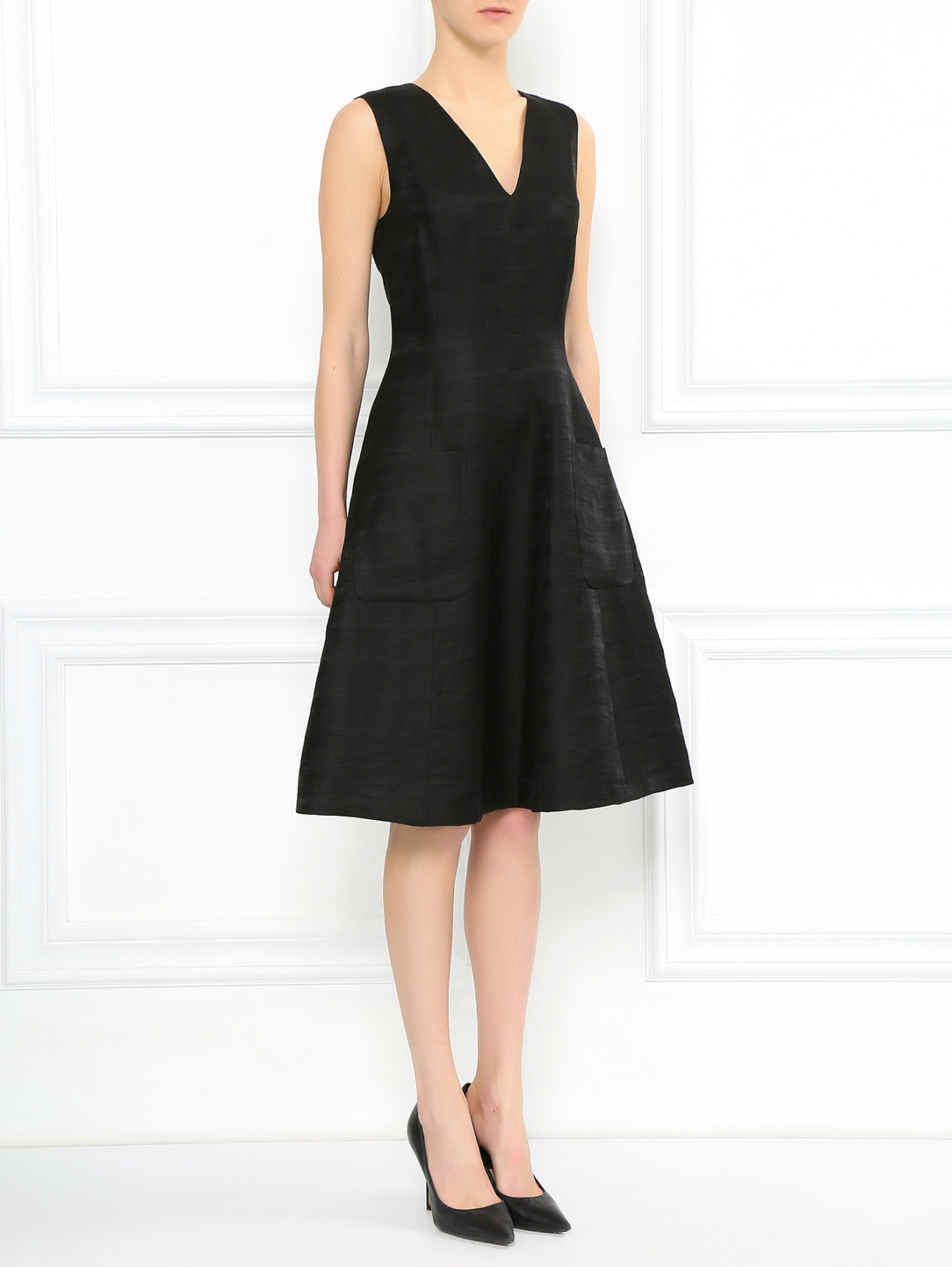 Платье из льна с накладными карманами Paul Smith  –  Модель Общий вид  – Цвет:  Черный