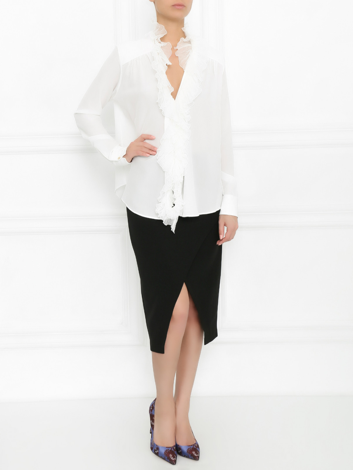 Блуза из шелка с декором Ermanno Scervino  –  Модель Общий вид  – Цвет:  Белый