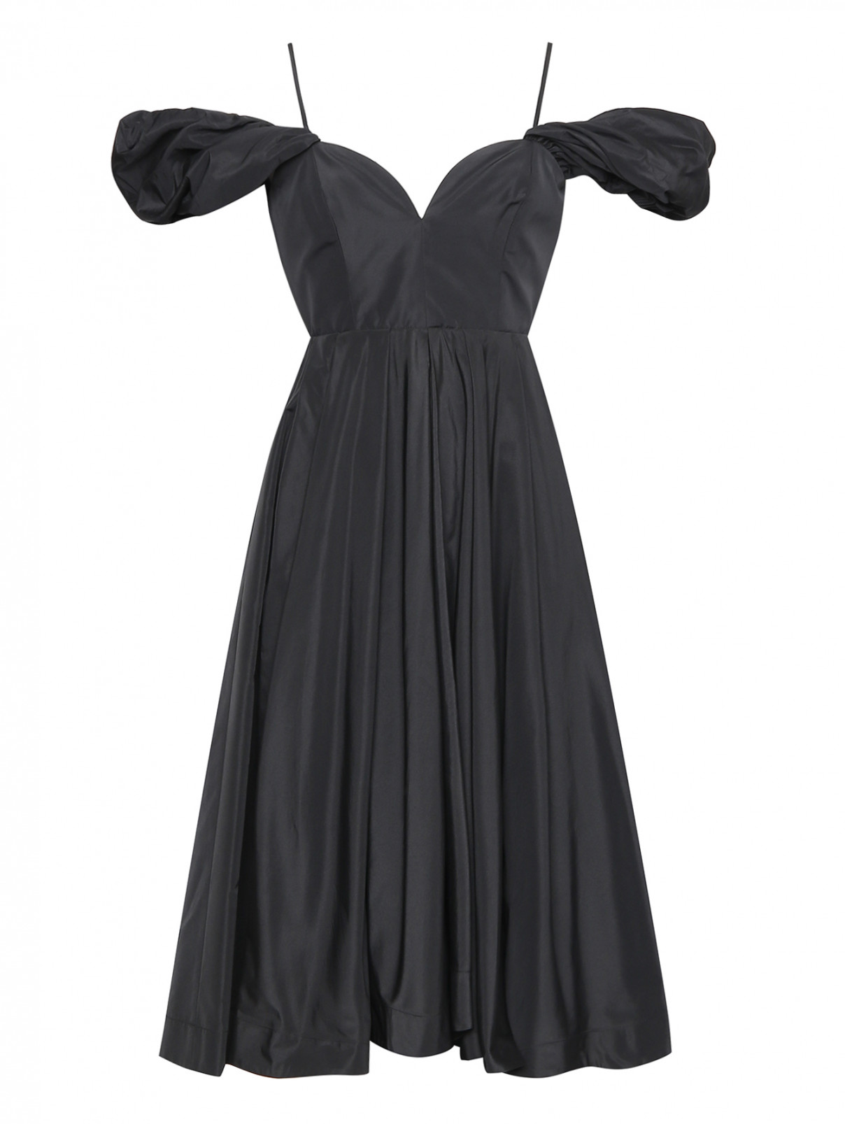 Платье-миди с открытыми плечами PINKO  –  Общий вид  – Цвет:  Черный
