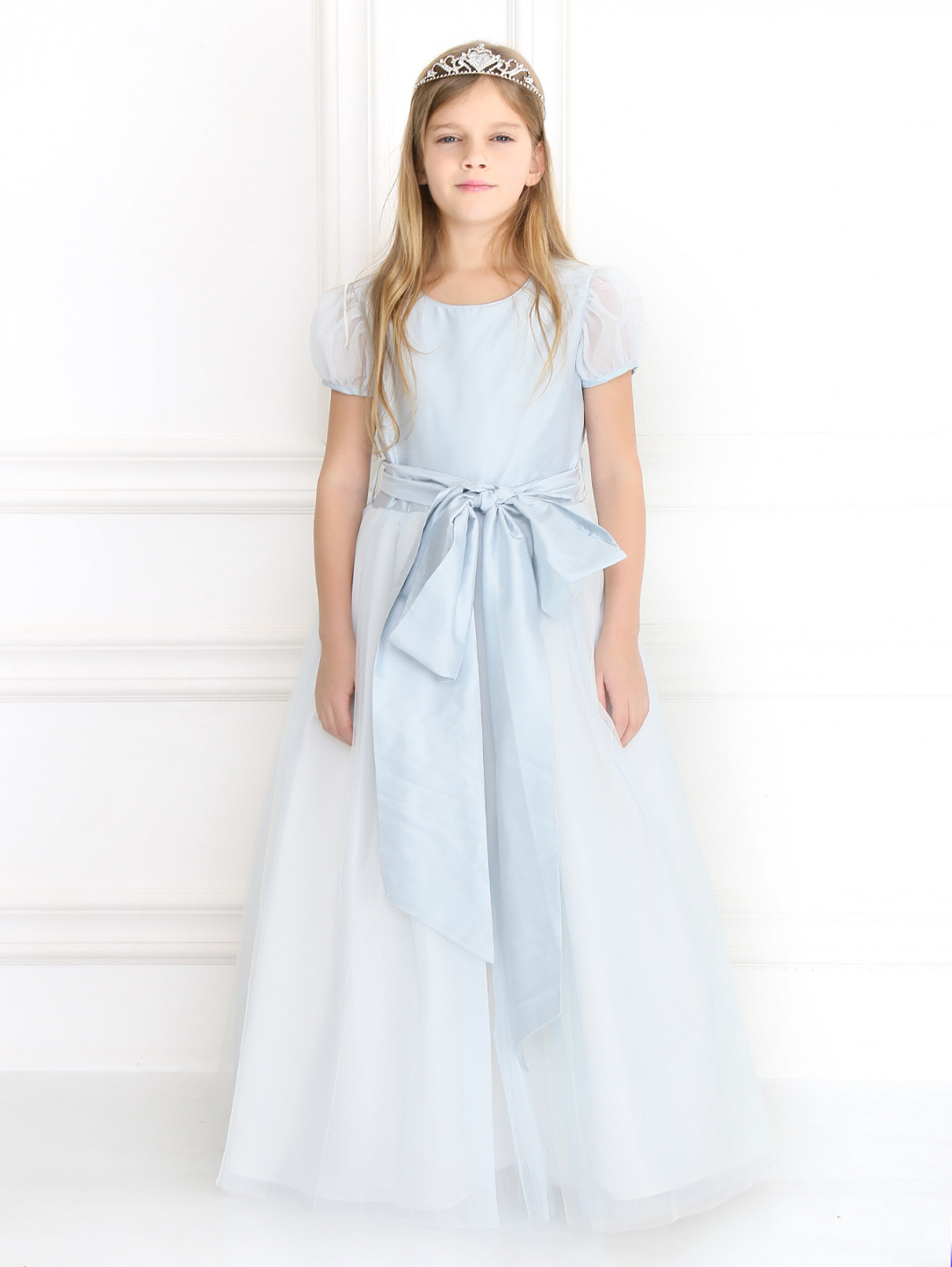 Шелковое платье с пышной юбкой Nicki Macfarlane  –  Модель Общий вид  – Цвет:  Синий