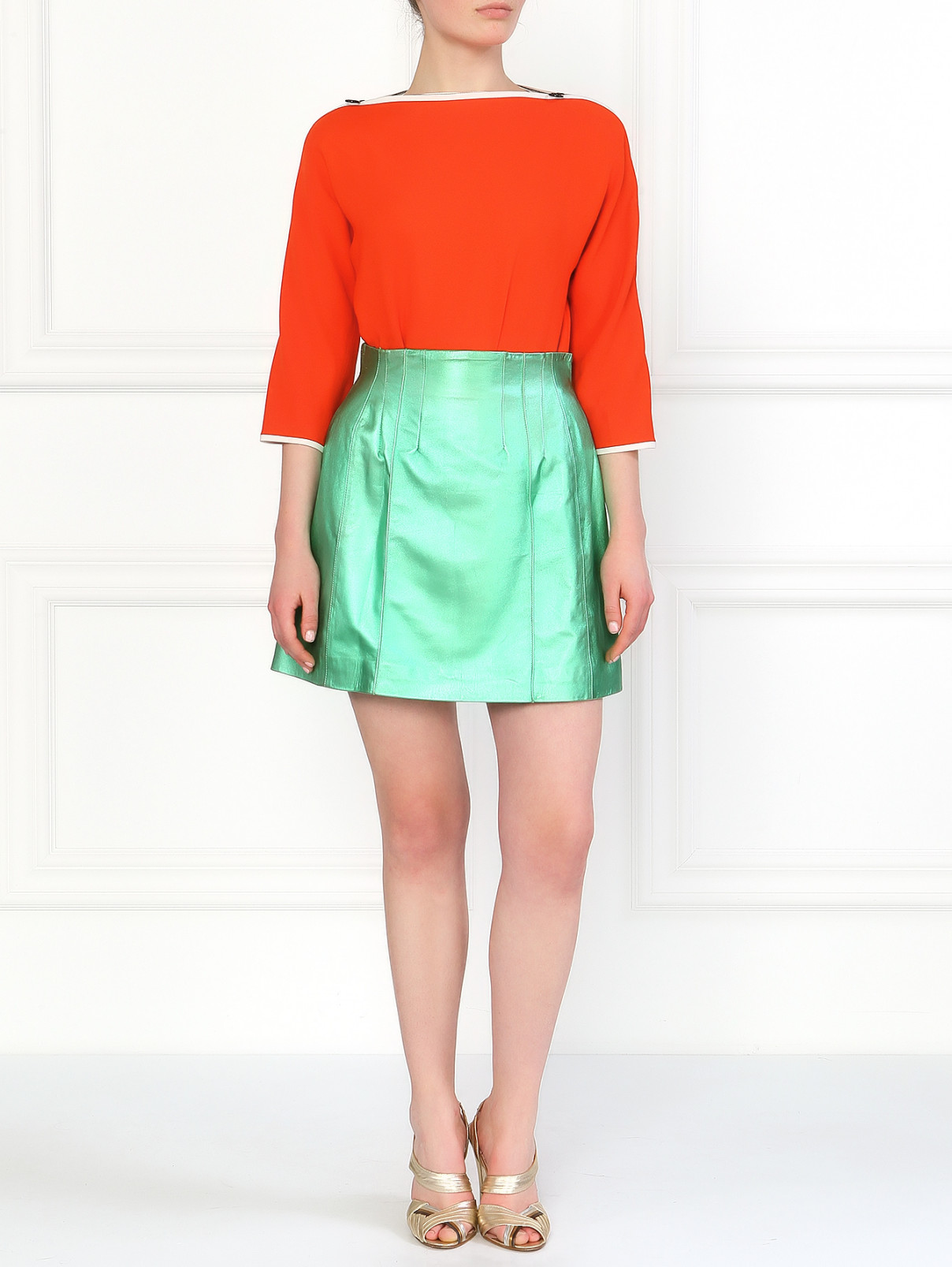 Кожаная юбка-мини JO NO FUI  –  Модель Общий вид  – Цвет:  Металлик