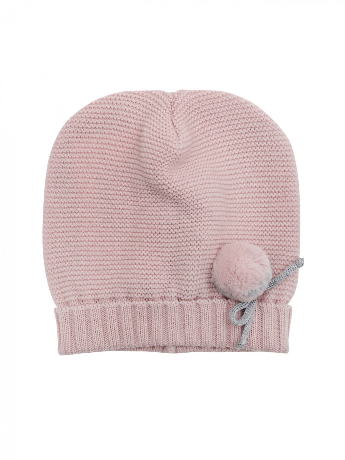 Шерстяная шапка с помпоном Bimbalo  –  Общий вид  – Цвет:  Розовый