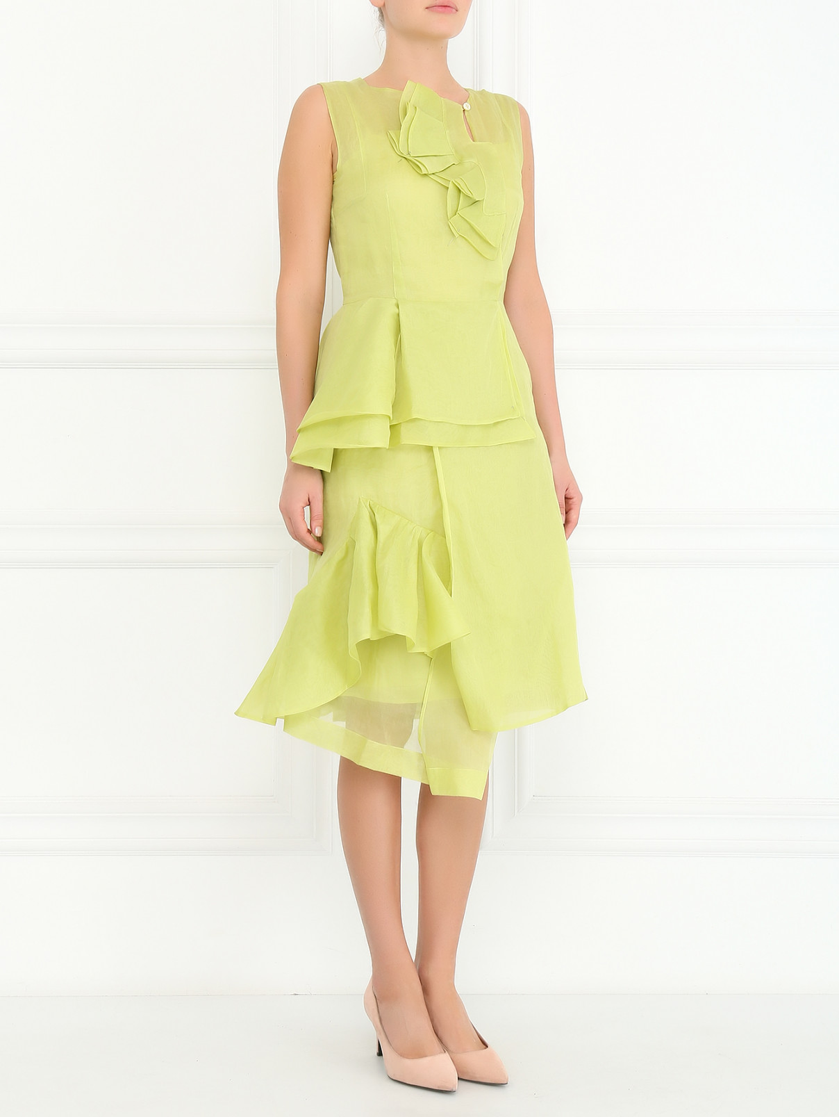 Платье из хлопка ассиметричного кроя Sportmax  –  Модель Общий вид  – Цвет:  Зеленый