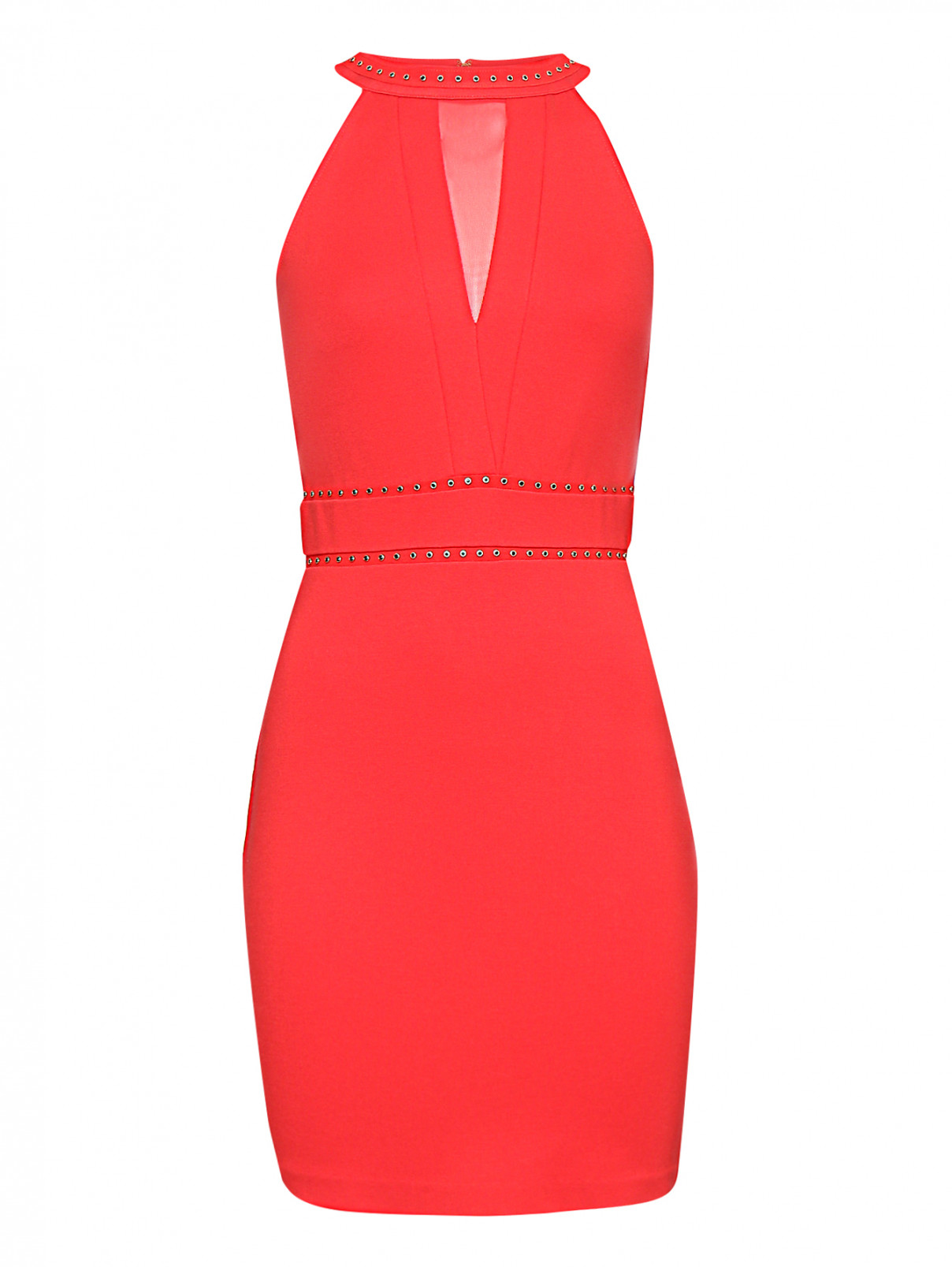 Трикотажное платье-мини с декоративной отделкой Guess  –  Общий вид  – Цвет:  Красный