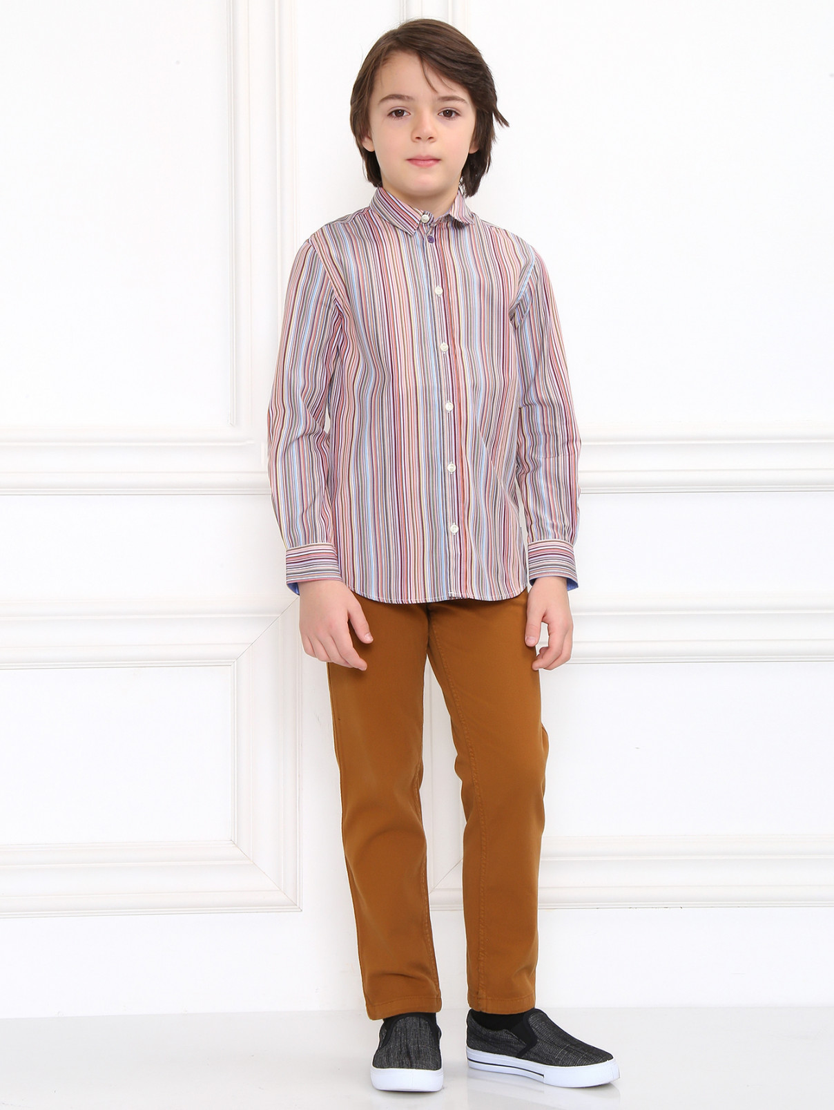 Рубашка из хлопка с узором "полоска" Paul Smith Junior  –  Модель Общий вид  – Цвет:  Узор
