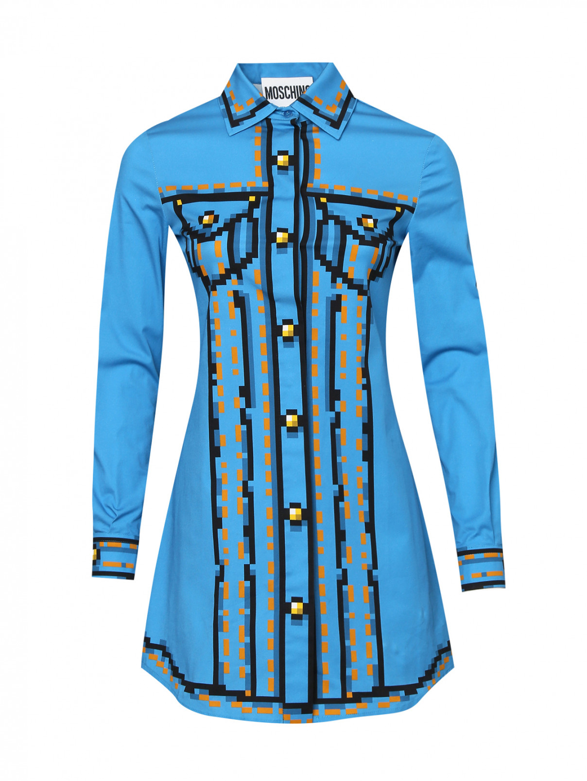 Платье-мини с узором Moschino  –  Общий вид  – Цвет:  Синий