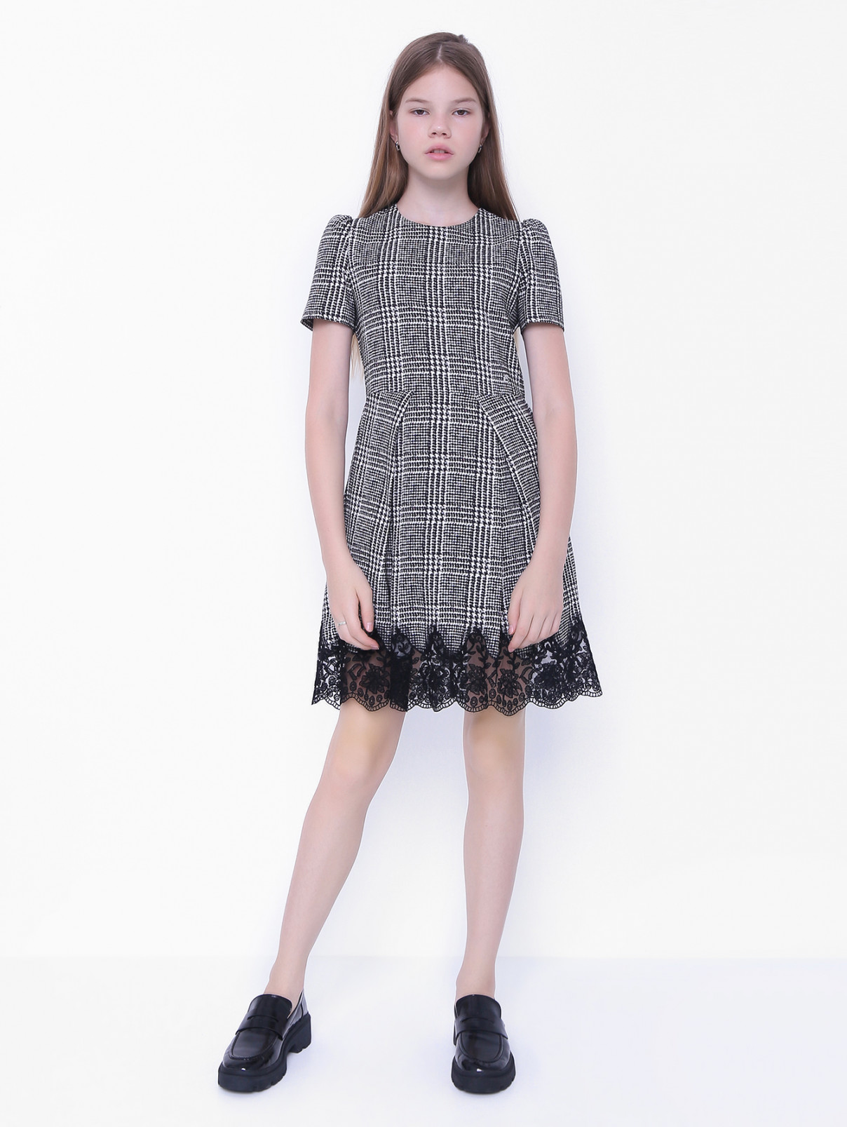 Платье с узором и кружевом Ermanno Scervino Junior  –  МодельОбщийВид  – Цвет:  Узор