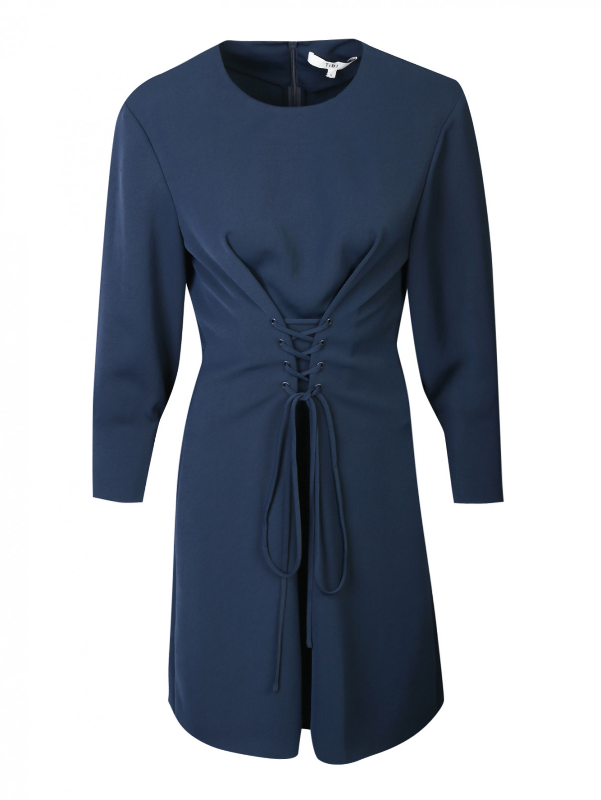 Платье-мини с декоративной шнуровкой TIBI  –  Общий вид  – Цвет:  Синий