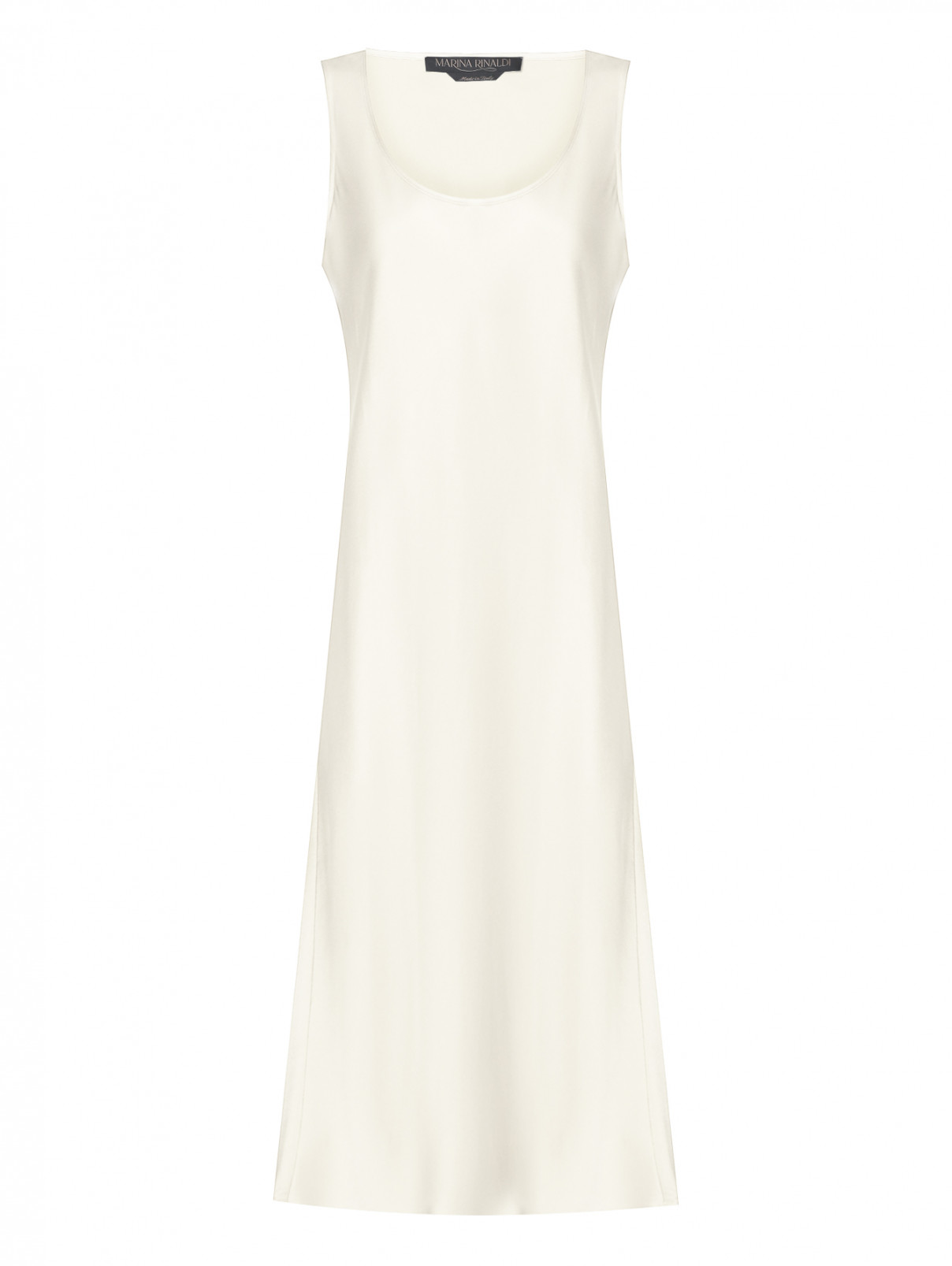 Атласное платье минималистичного кроя Marina Rinaldi  –  Общий вид  – Цвет:  Белый