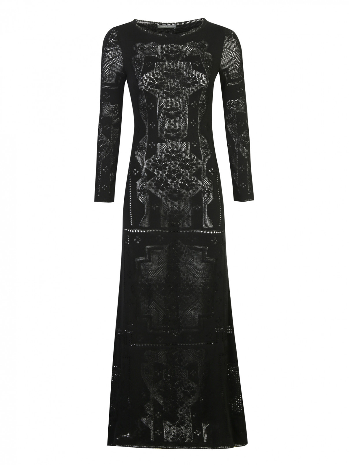 Платье-макси из хлопка ажурной вязки Alberta Ferretti  –  Общий вид  – Цвет:  Черный