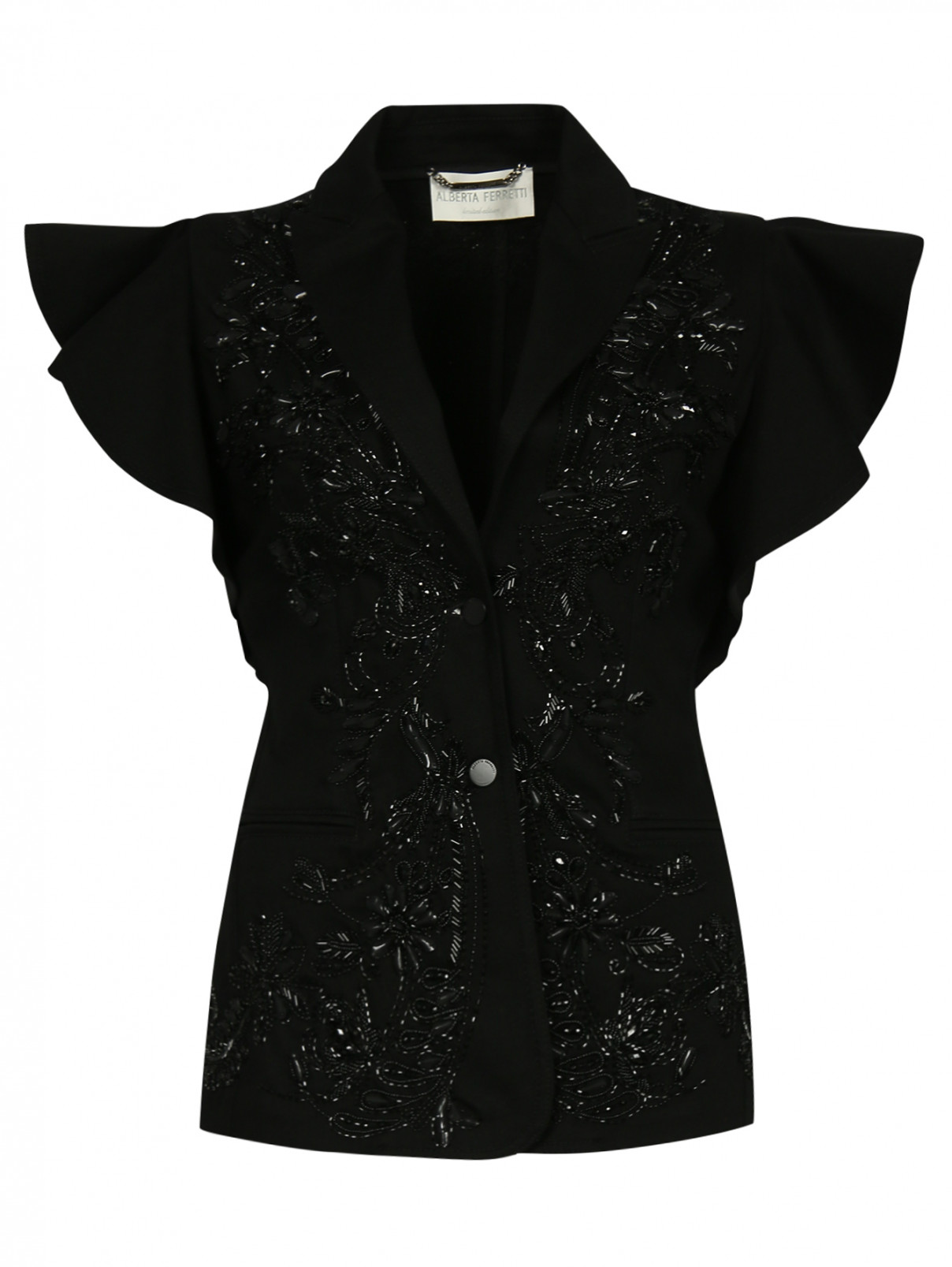 Жакет с коротким рукавом декорированный вышивкой Alberta Ferretti  –  Общий вид  – Цвет:  Черный