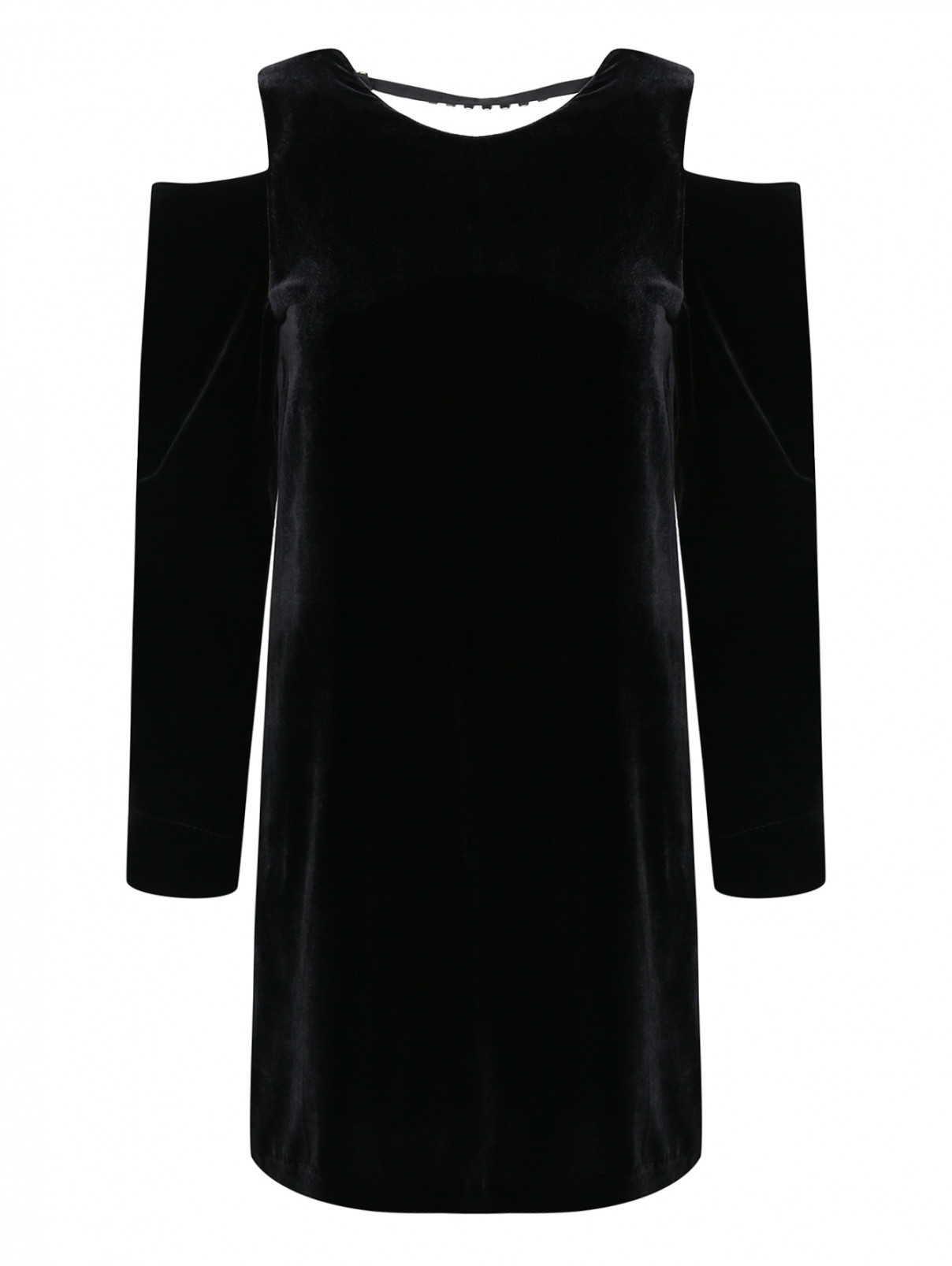 Платье мини с открытыми плечами и аппликацией из страз на спине Mo&Co  –  Общий вид  – Цвет:  Черный