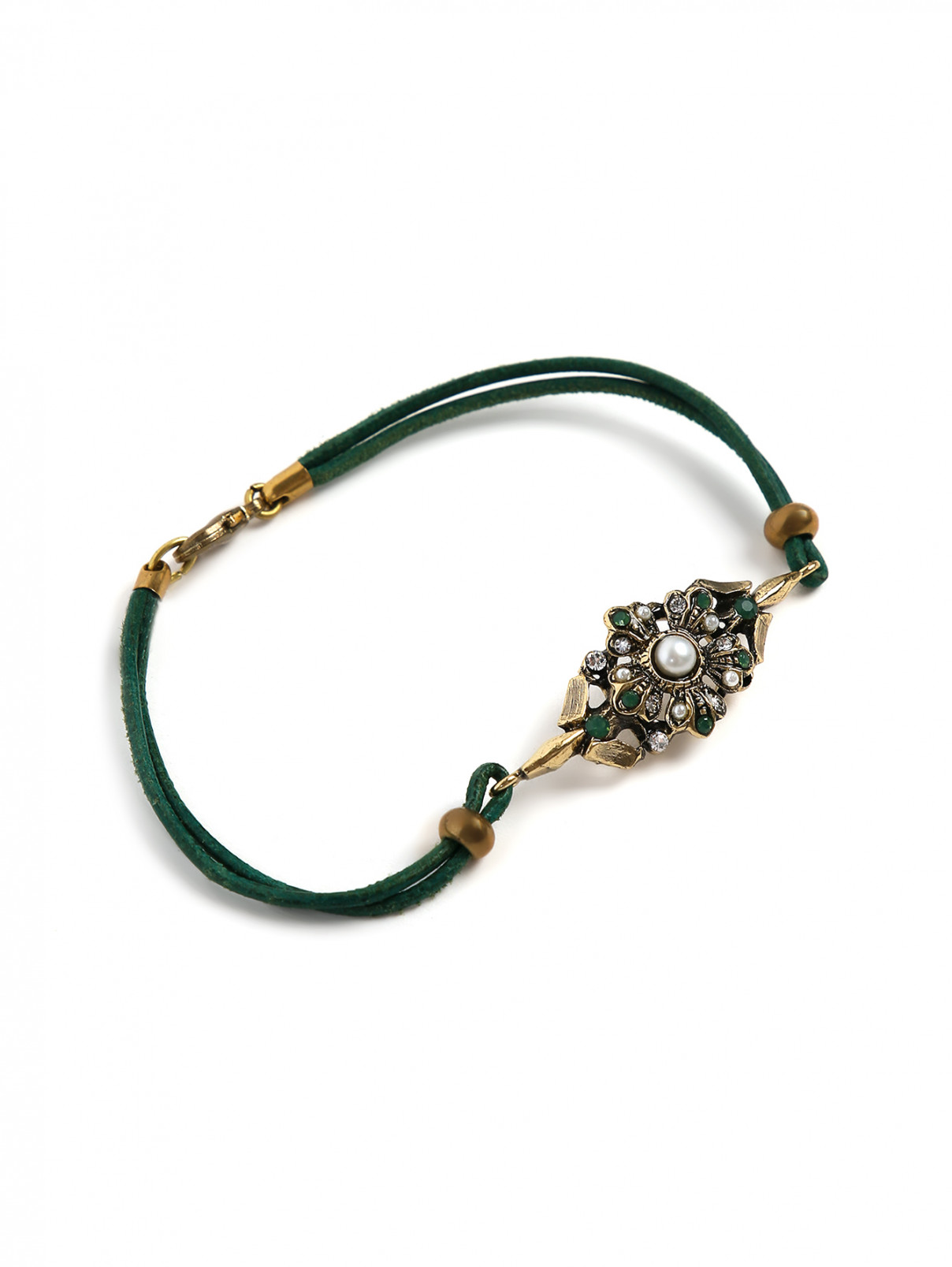 Браслет декорированный камнями и кристаллами Look&Took  –  Общий вид  – Цвет:  Зеленый