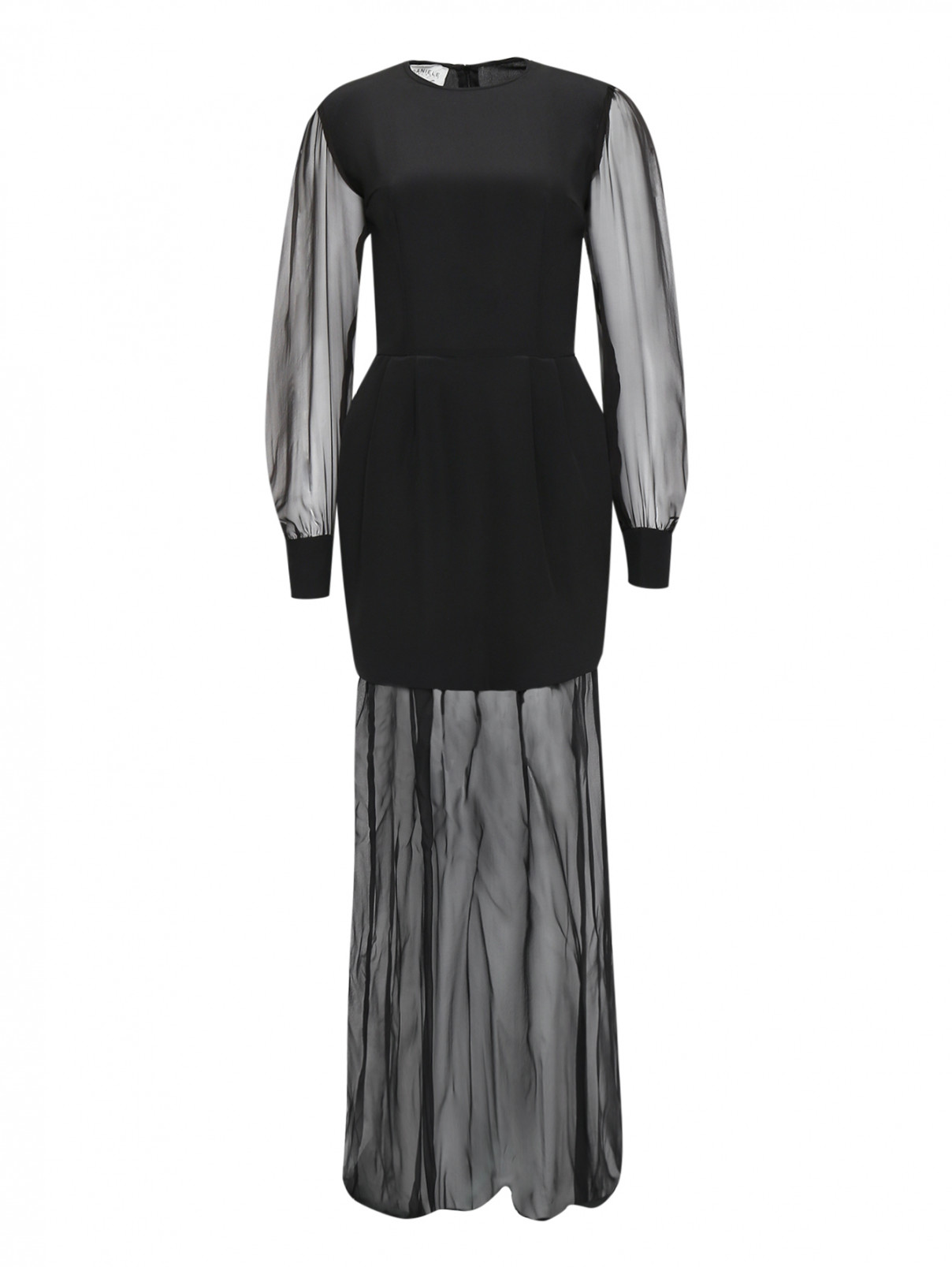 Шелковое платье-макси с длинным рукавом Daniele Carlotta  –  Общий вид  – Цвет:  Черный