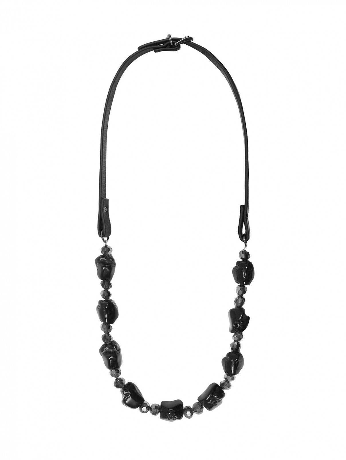 Ожерелье с кожаным ремешком Persona by Marina Rinaldi  –  Общий вид  – Цвет:  Черный