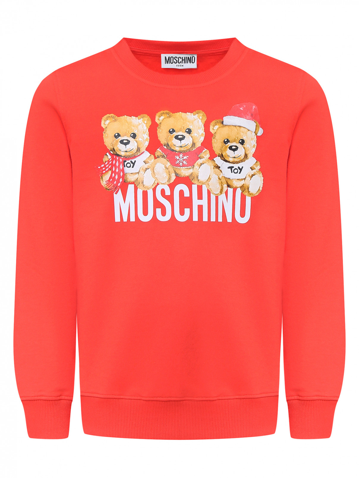 Свитшот на флисе с принтом Moschino  –  Общий вид  – Цвет:  Красный