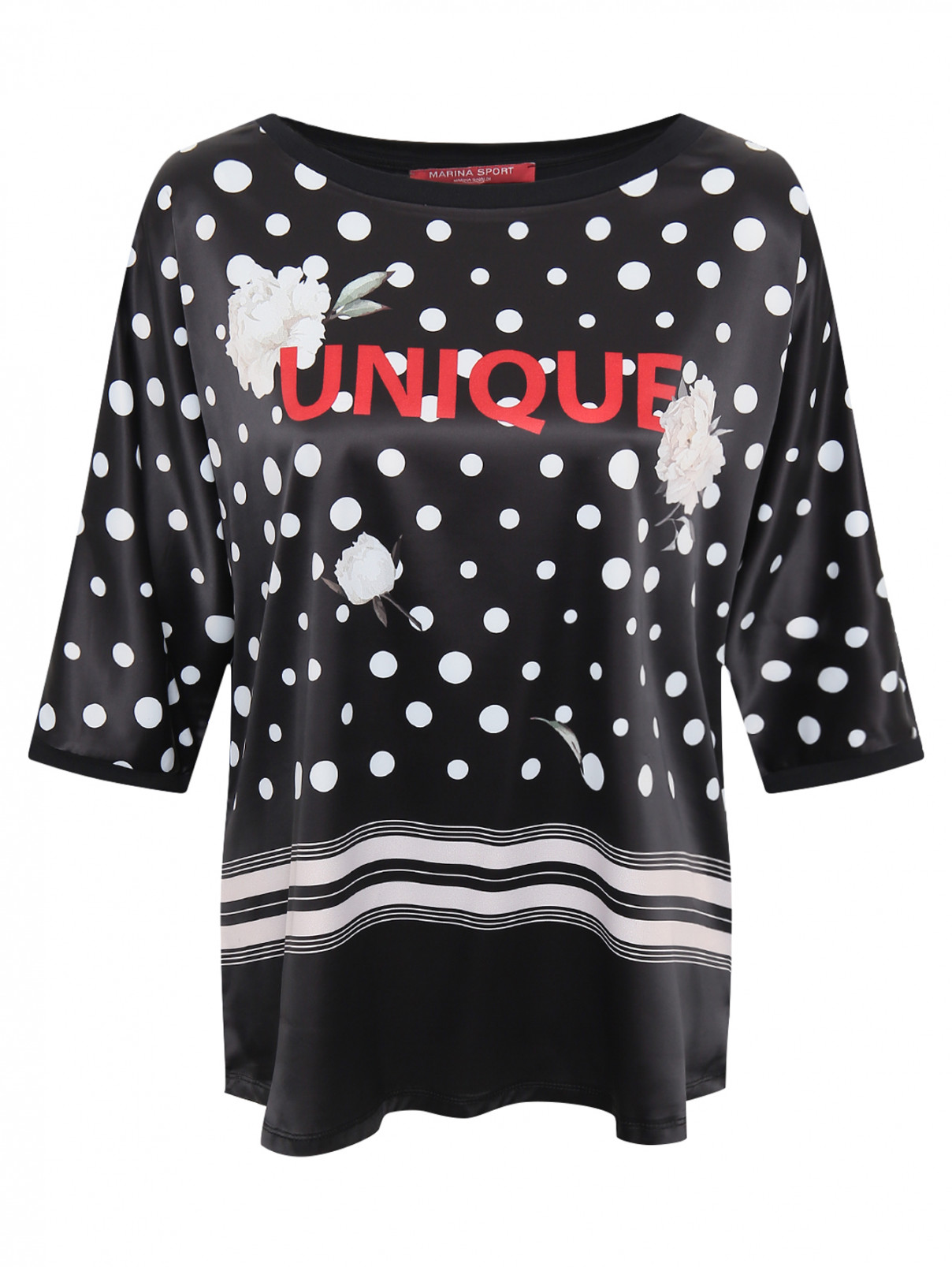 Блуза с узором "горох" Marina Rinaldi  –  Общий вид  – Цвет:  Черный