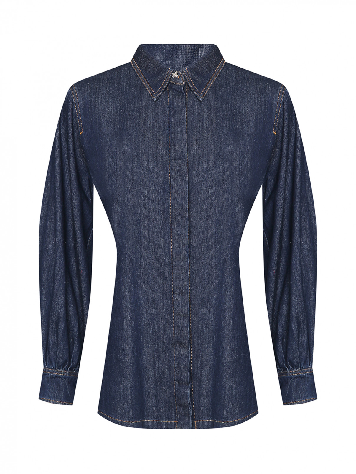 Джинсовая рубашка из хлопка Marina Rinaldi  –  Общий вид  – Цвет:  Синий