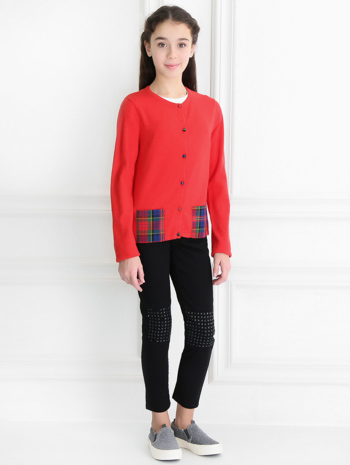 Кардиган мелкой вязки с карманами Junior Gaultier  –  Модель Общий вид  – Цвет:  Красный