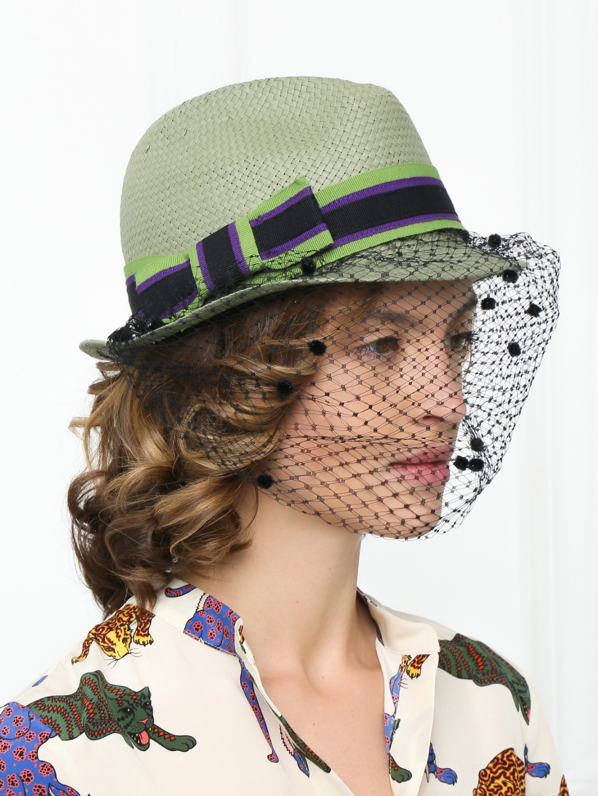 Шляпа с декоративной сеткой и контрастной отделкой Emporio Armani  –  Модель Общий вид  – Цвет:  Зеленый