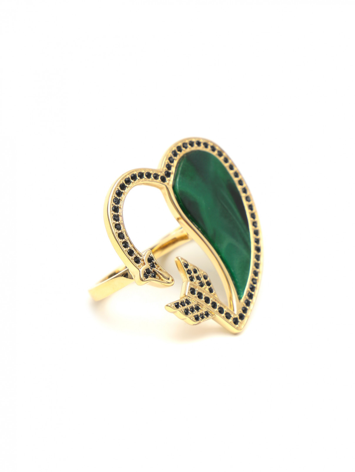 Кольцо в виде сердца декорированное стразами Etro  –  Общий вид  – Цвет:  Зеленый