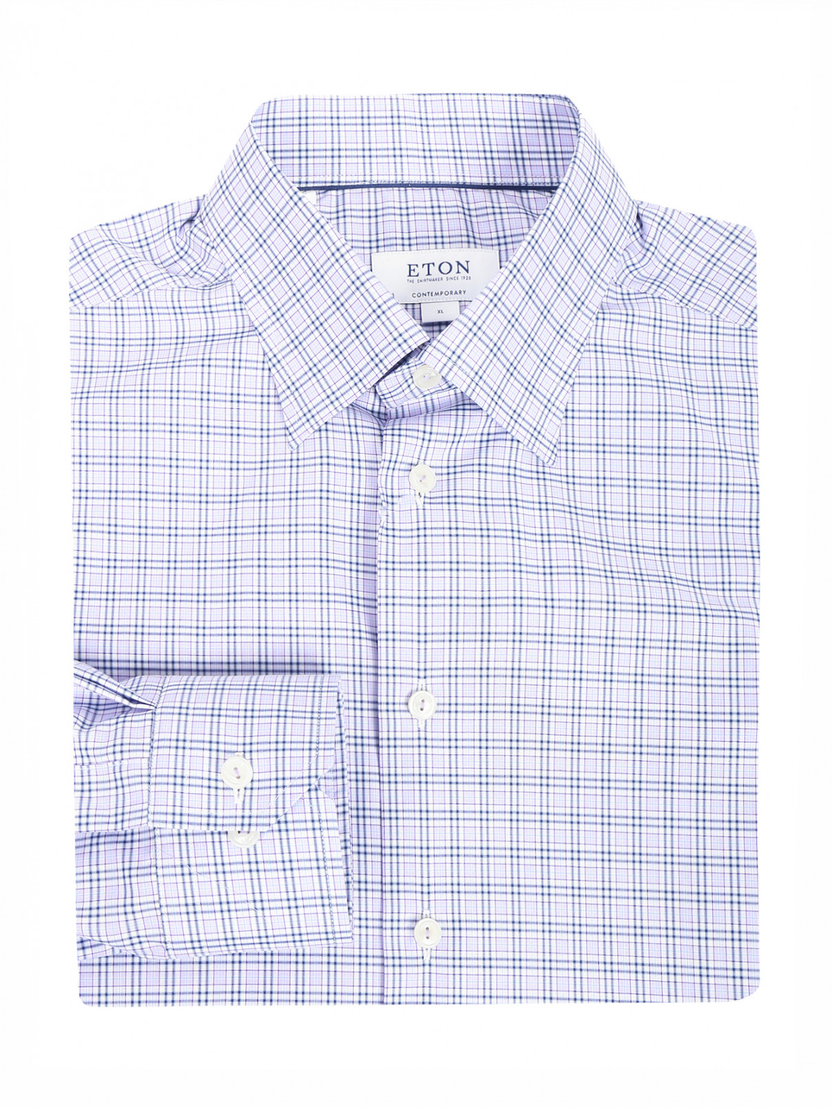 Рубашка из хлопка с узором "клетка" Eton  –  Общий вид  – Цвет:  Фиолетовый