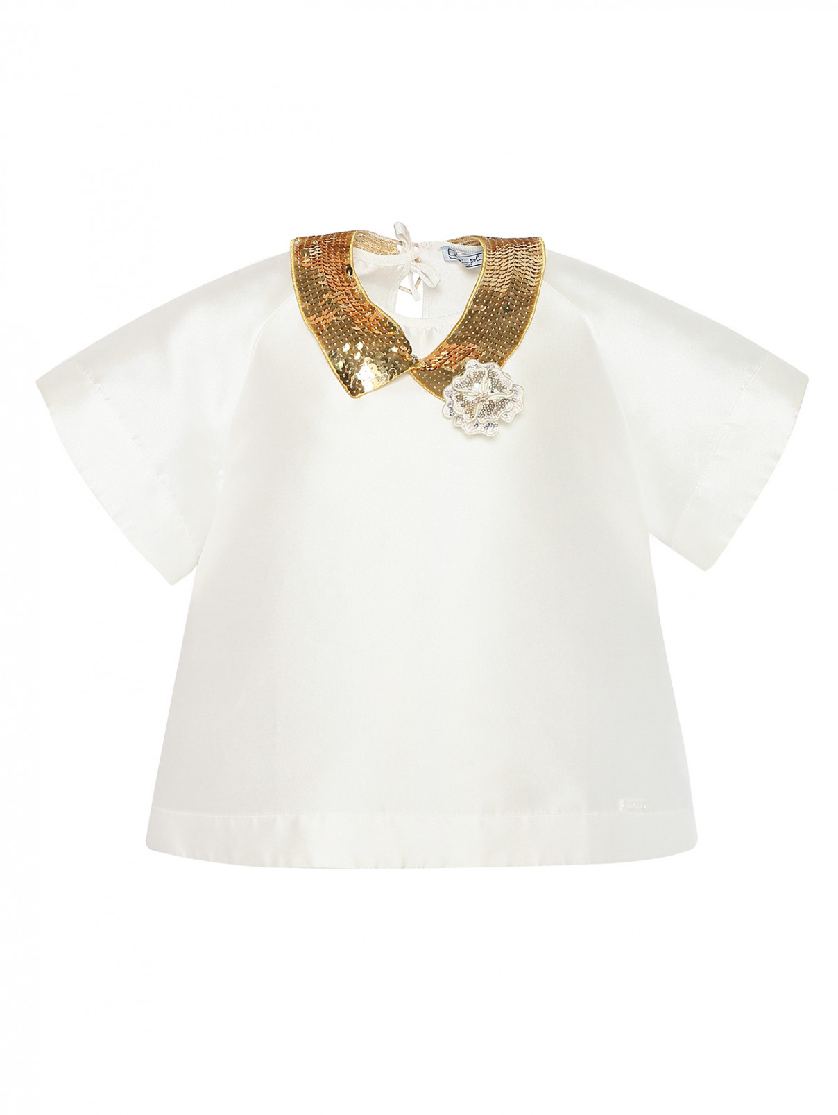 Блуза свободного кроя с воротничком из пайеток MiMiSol  –  Общий вид  – Цвет:  Белый