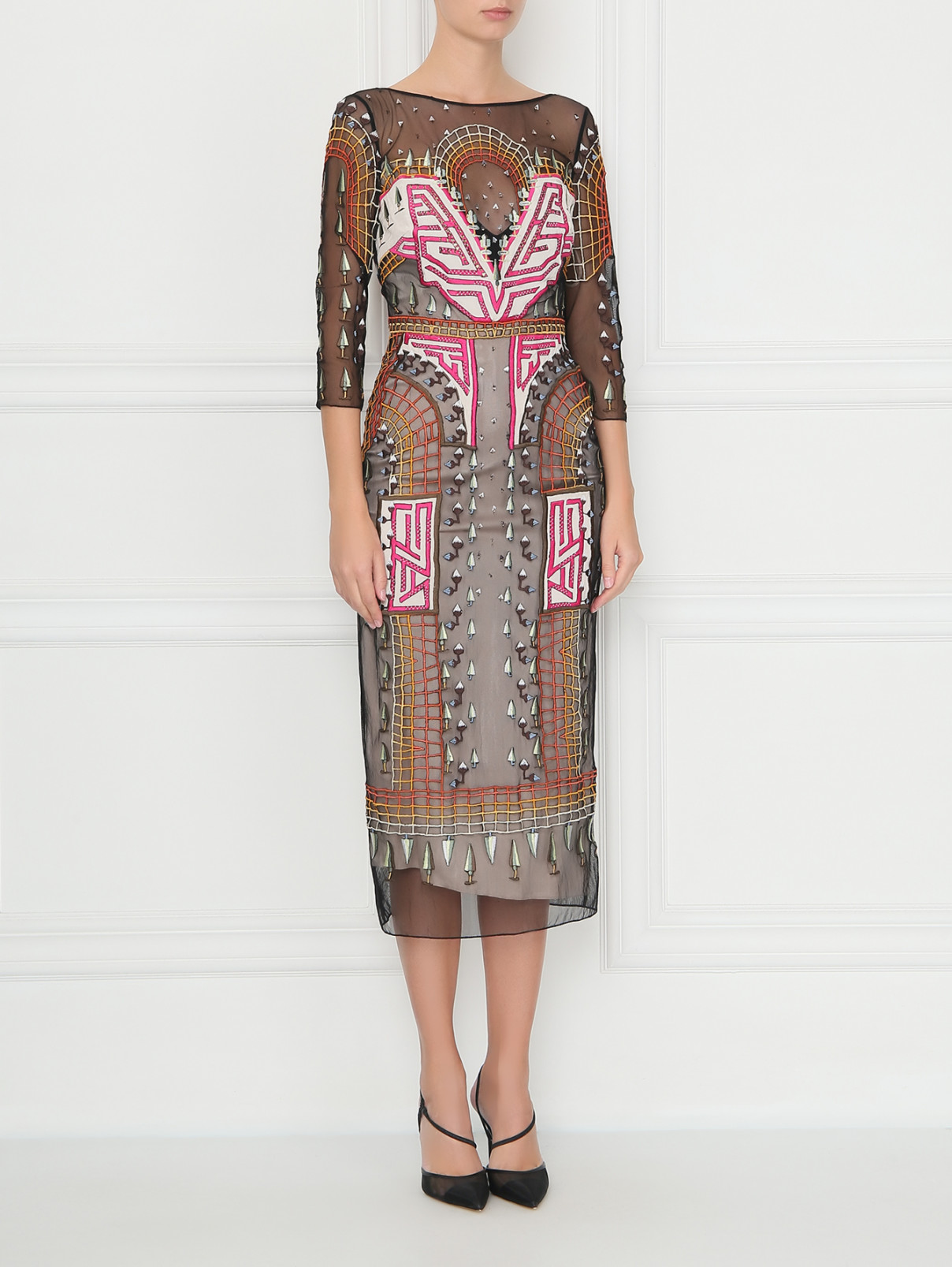 Платье из сетки с вышивкой Temperley London  –  МодельВерхНиз  – Цвет:  Черный