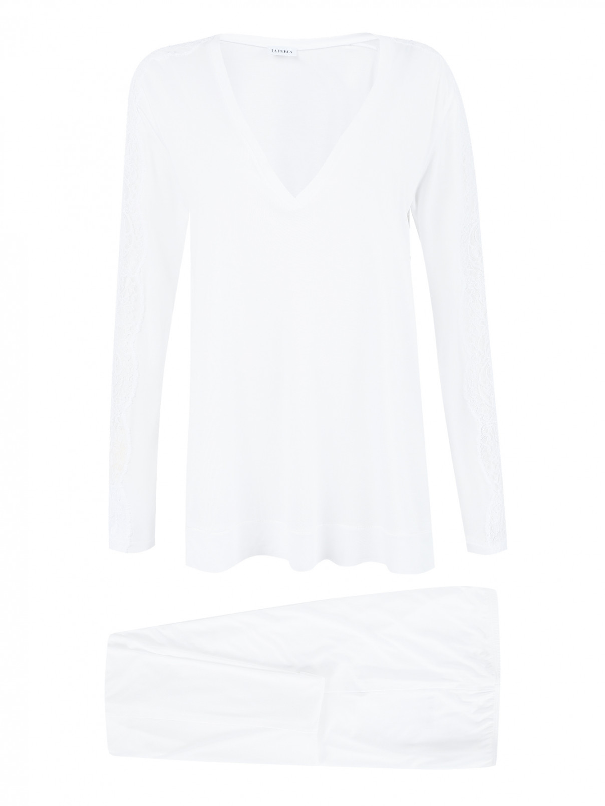 Пижама с декоративной кружевной отделкой La Perla  –  Общий вид  – Цвет:  Белый