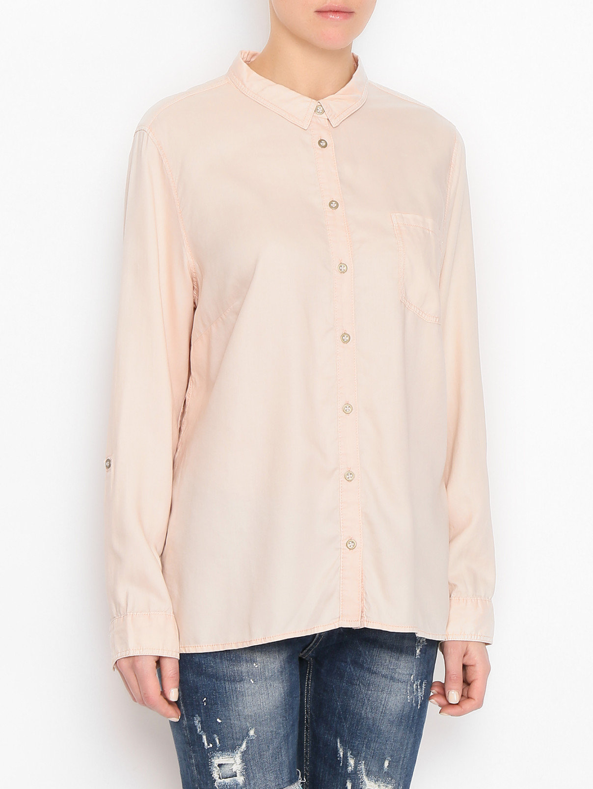 Рубашка на пуговицах с карманом Comma  –  МодельВерхНиз  – Цвет:  Розовый
