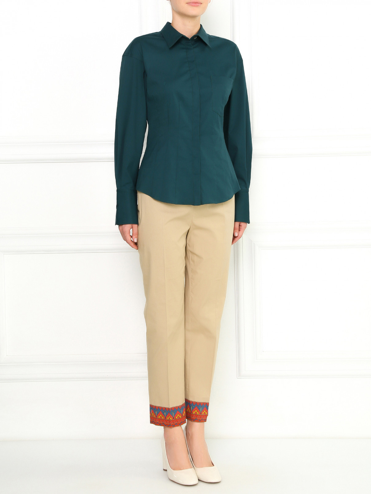 Блуза из хлопка с рельефными швами Aquilano Rimondi  –  Модель Общий вид  – Цвет:  Зеленый