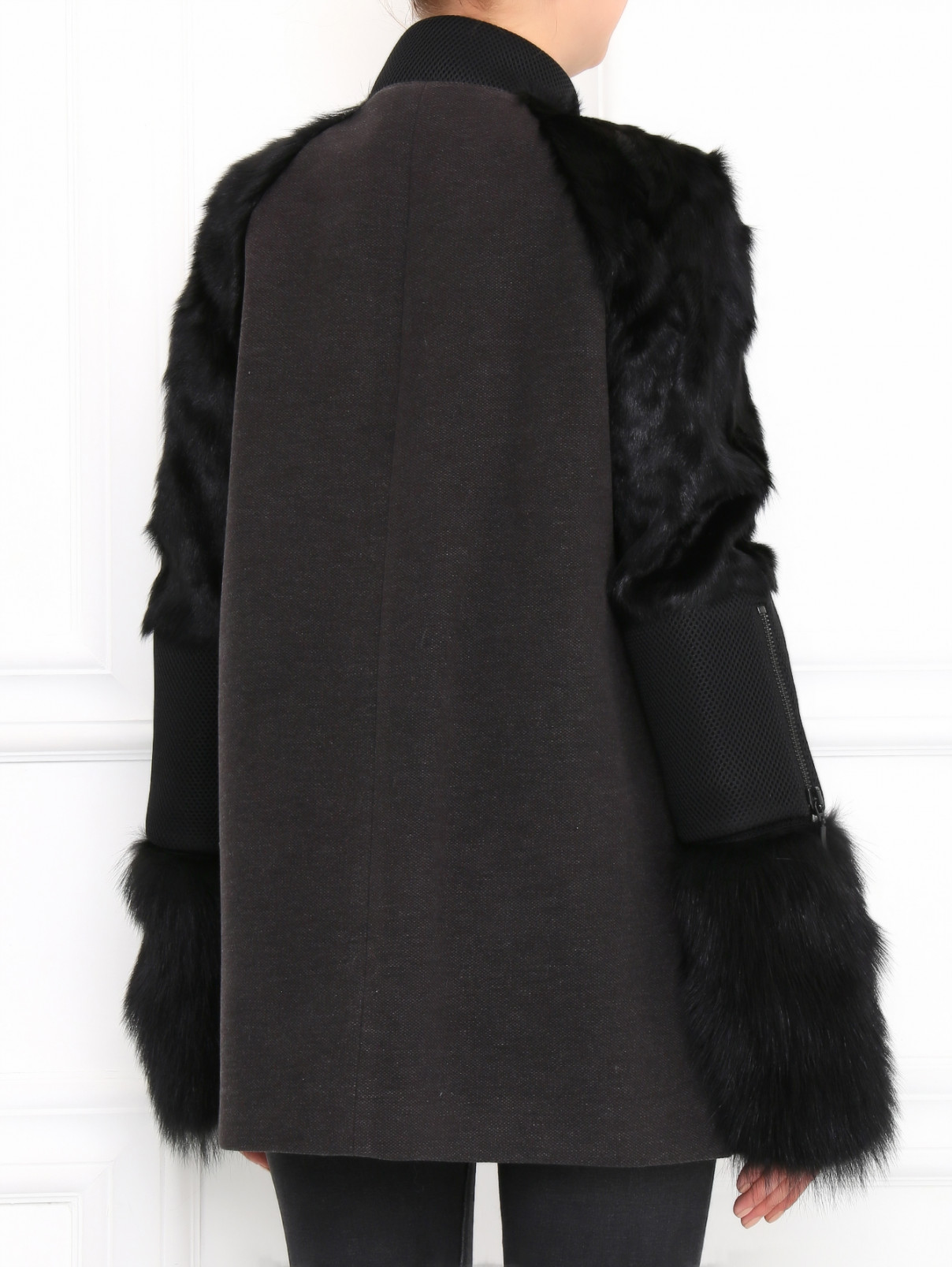 Пальто из хлопка с меховыми вставками Fabio Gavazzi  –  Модель Верх-Низ1  – Цвет:  Черный