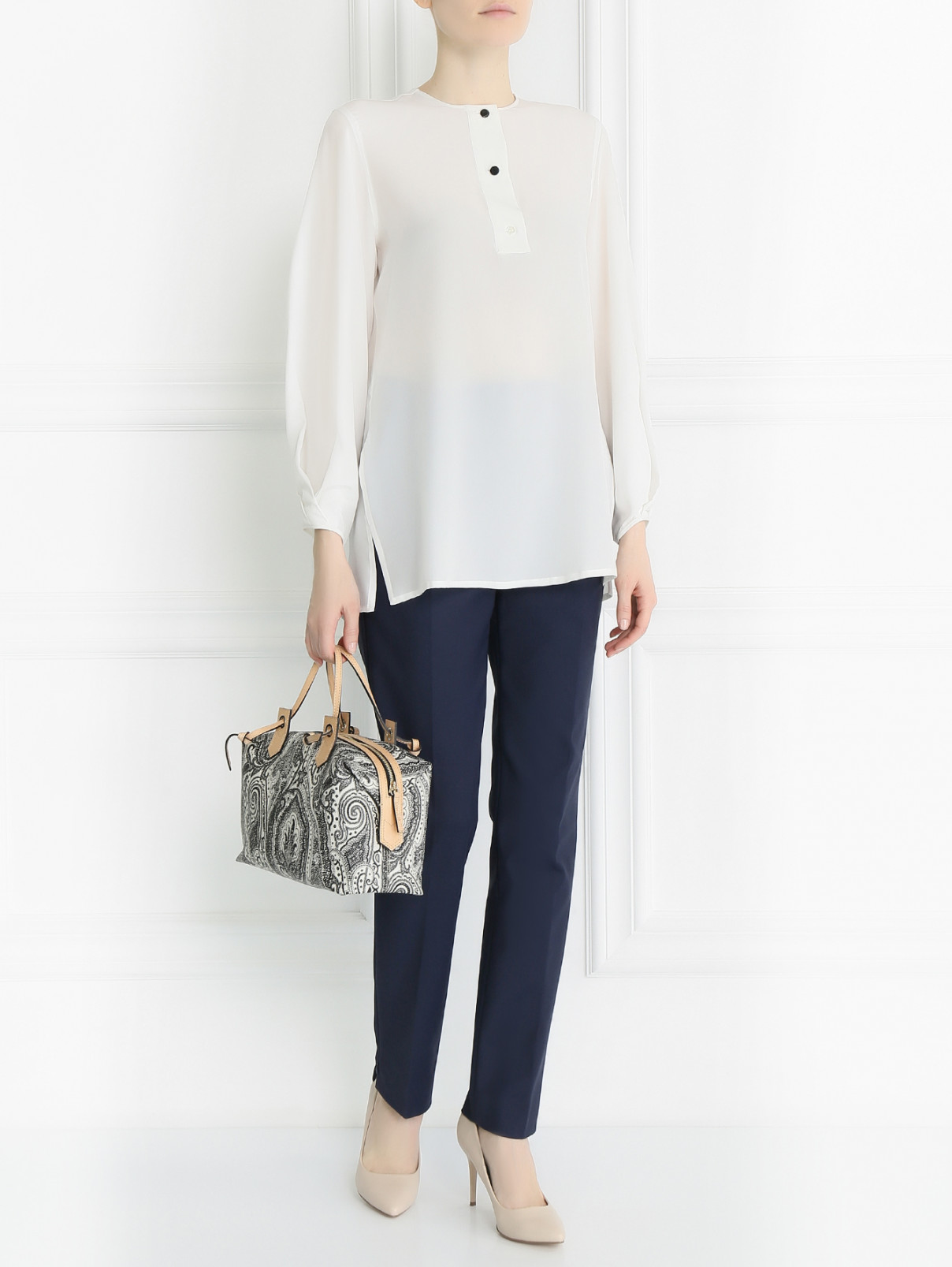 Блуза из шелка с длинным рукавом Sportmax  –  Модель Общий вид  – Цвет:  Белый
