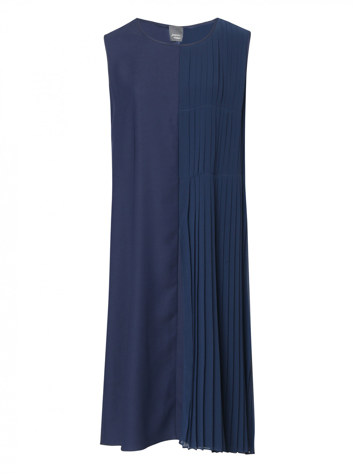 Платье с плиссированной вставкой Persona by Marina Rinaldi  –  Общий вид  – Цвет:  Синий