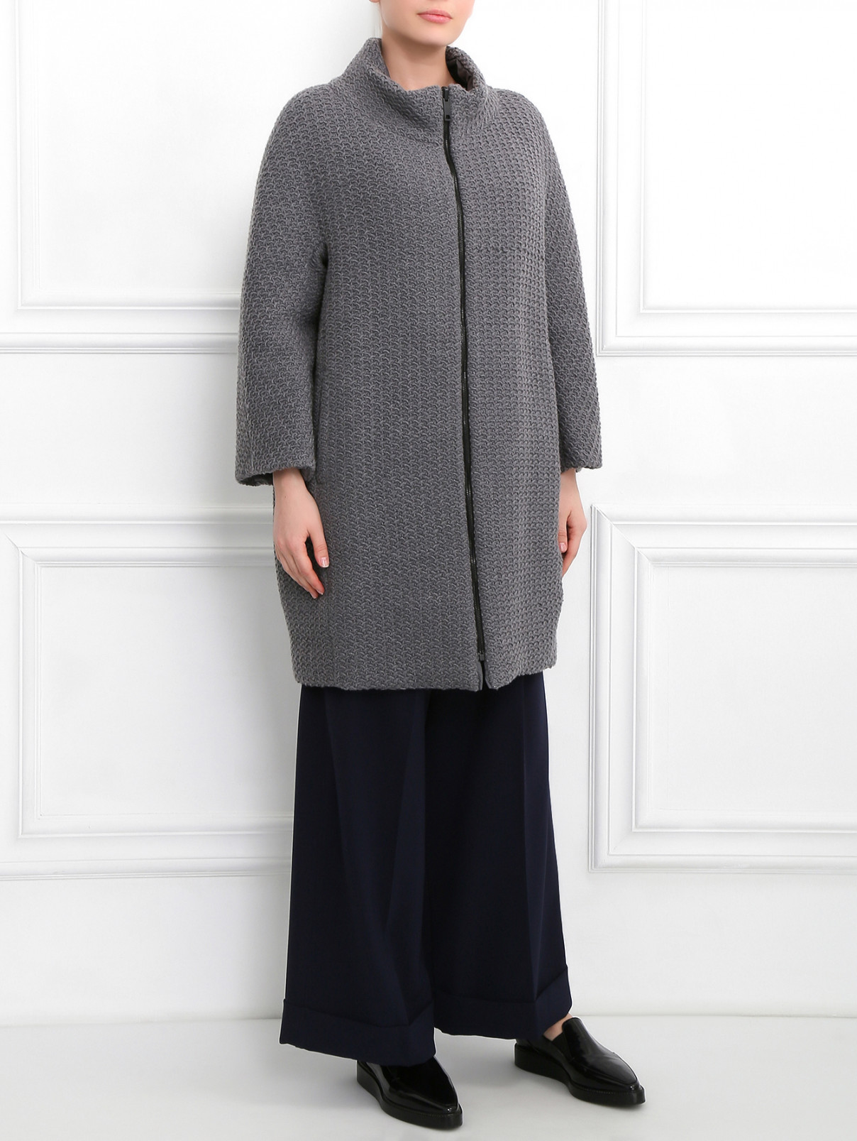 Двустороннее пальто из фактурной ткани Les Copains  –  Модель Общий вид  – Цвет:  Серый
