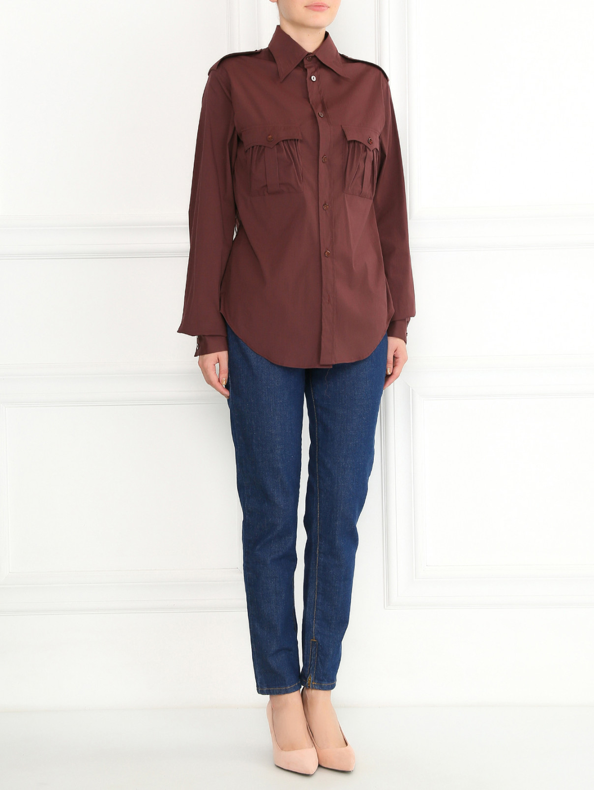 Рубашка из хлопка с нагрудными карманами Jean Paul Gaultier  –  Модель Общий вид  – Цвет:  Коричневый