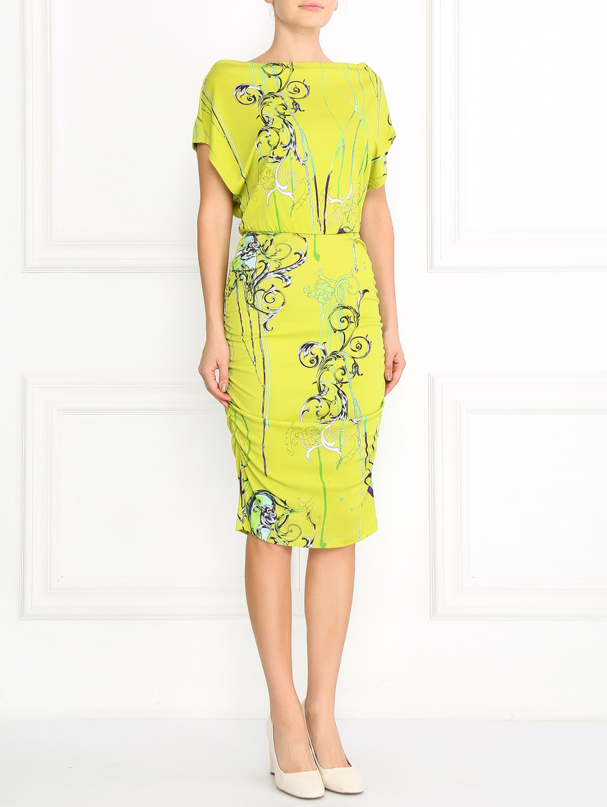 Платье с драпировкой и узором Versace Collection  –  Модель Общий вид  – Цвет:  Зеленый