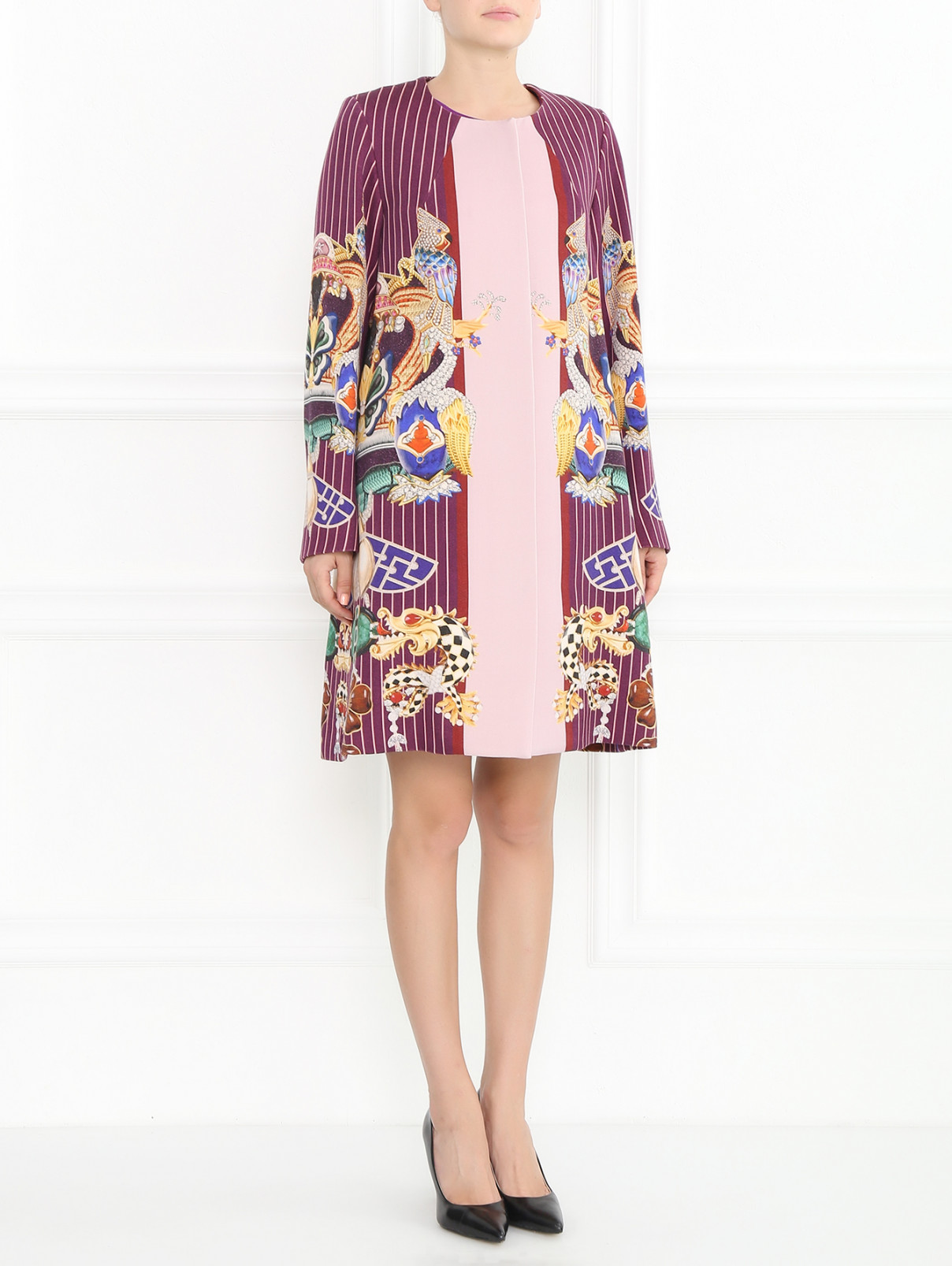Однобортное пальто из шерсти с узором Mary Katrantzou  –  Модель Общий вид  – Цвет:  Узор