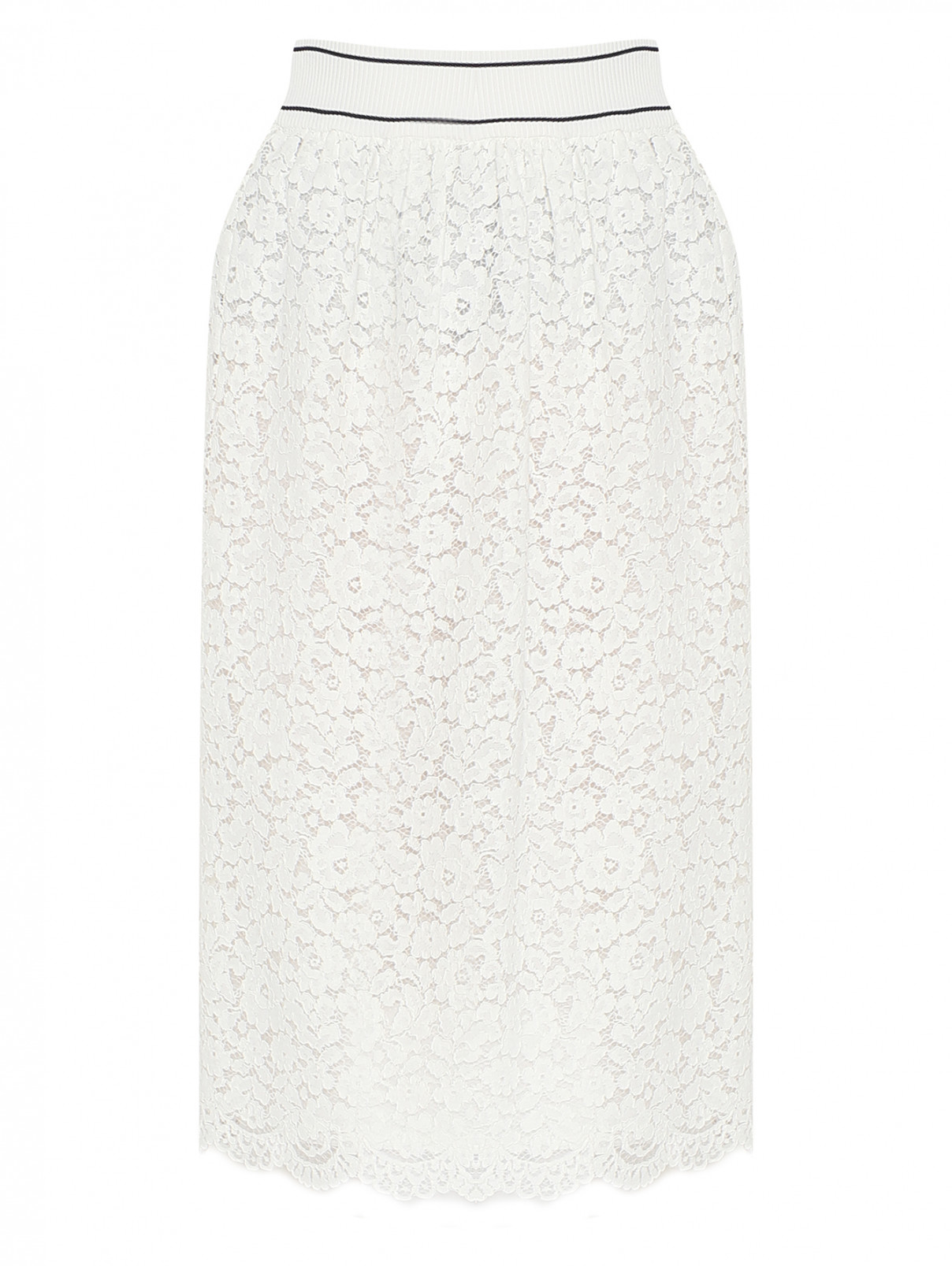 Юбка-миди из кружева на резинке Moschino Boutique  –  Общий вид  – Цвет:  Белый