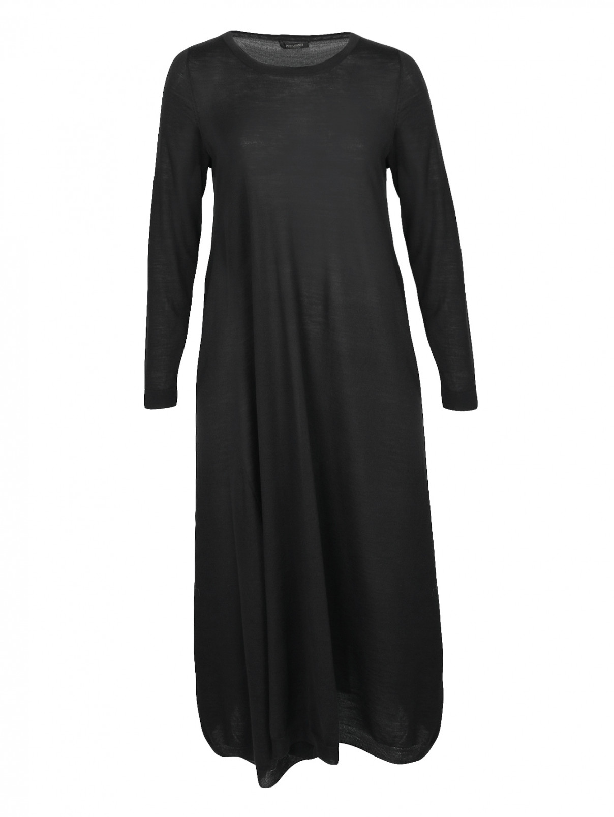 Платье-миди из шерсти свободного кроя Marina Rinaldi  –  Общий вид  – Цвет:  Черный
