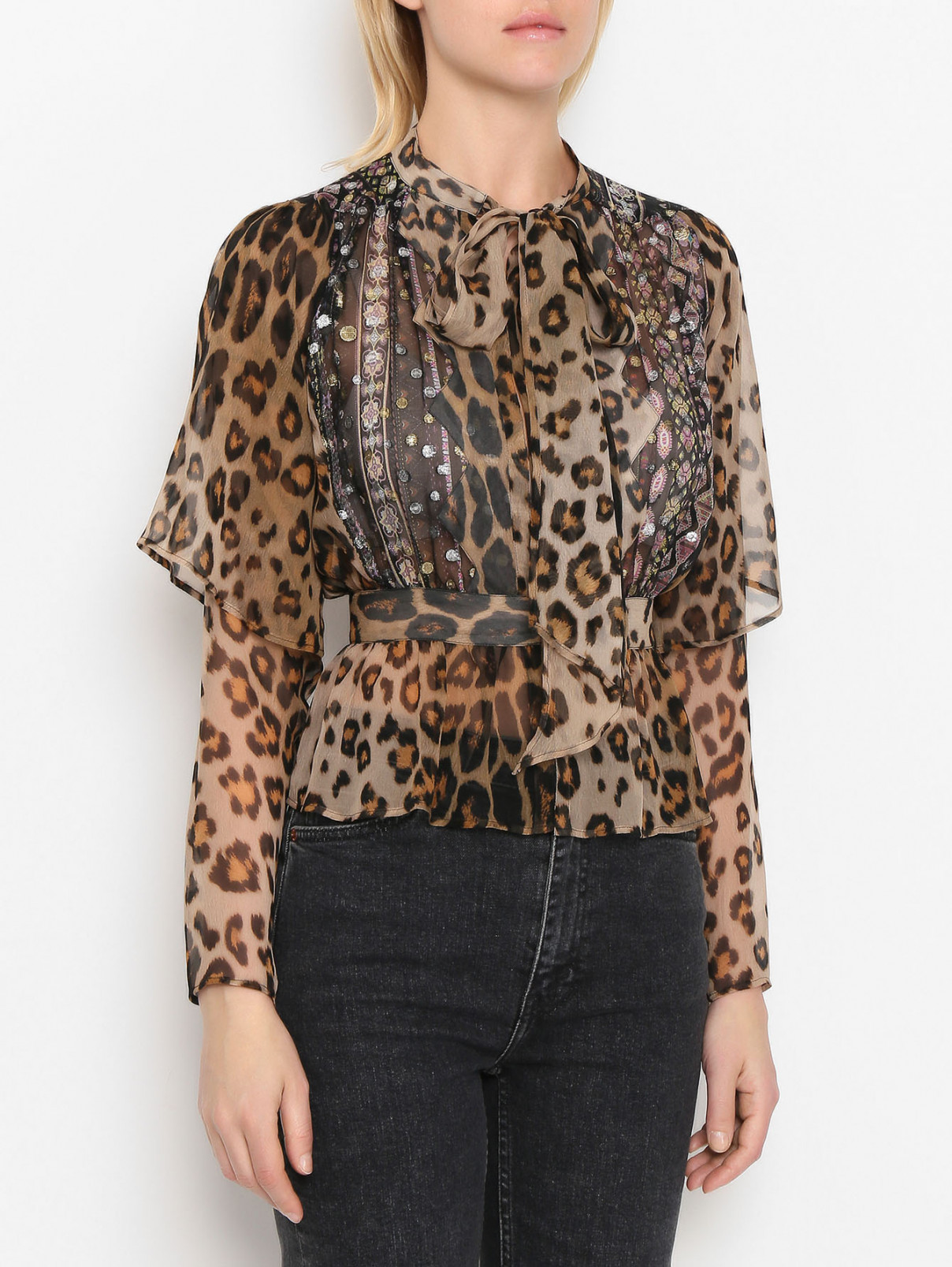 Блуза из шелка с анималистичным узором Etro  –  МодельВерхНиз  – Цвет:  Коричневый