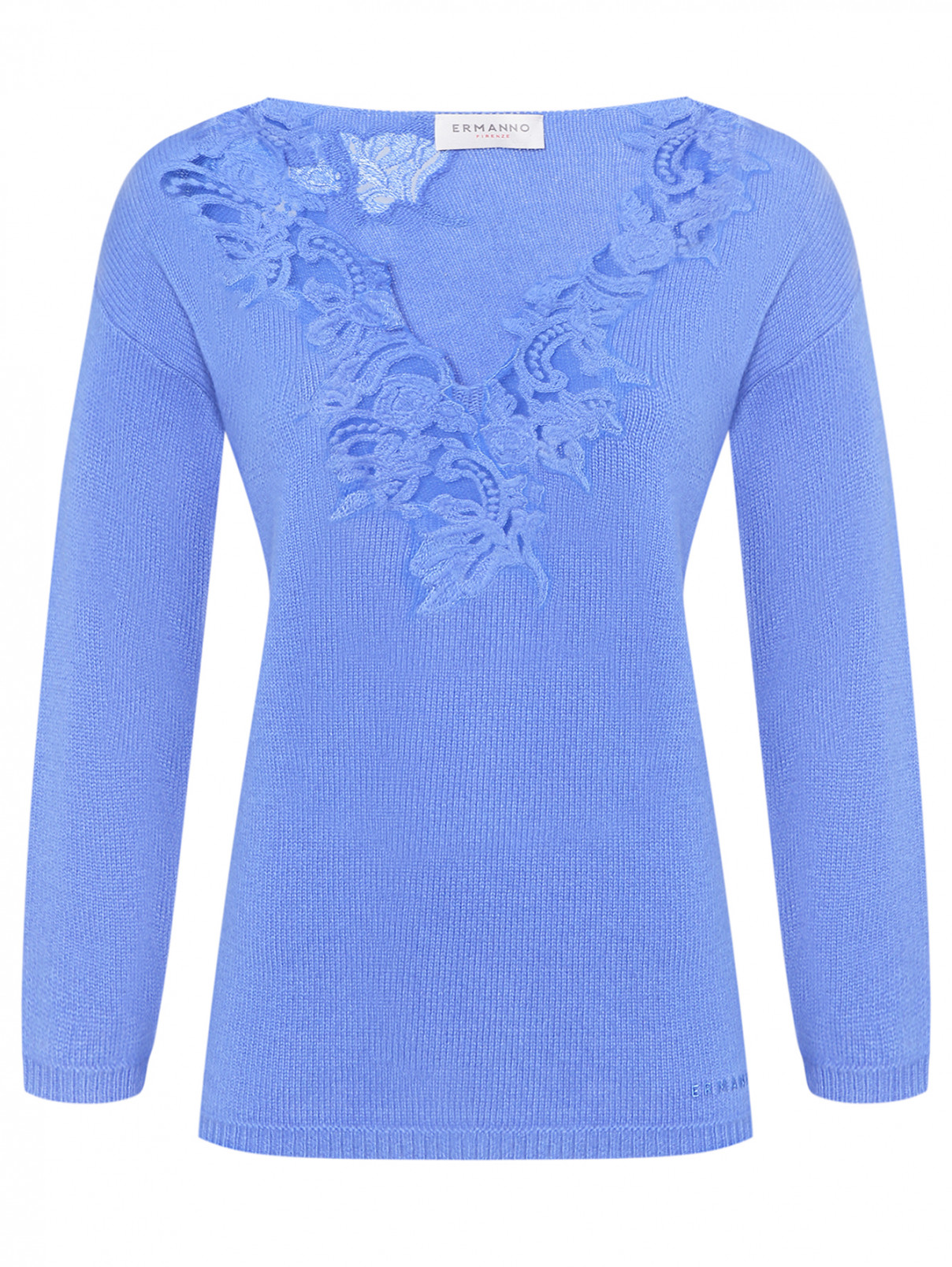 Джемпер из шерсти и кашемира с вышивкой Ermanno Firenze  –  Общий вид  – Цвет:  Синий