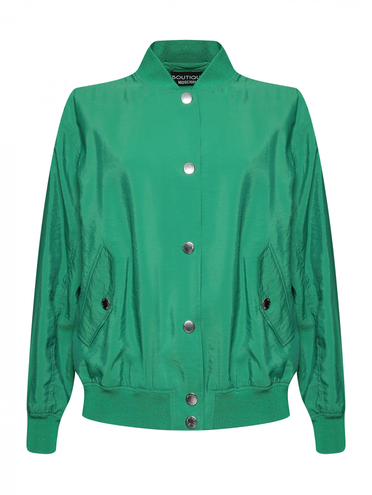 Бомбер на кнопках с карманами Moschino Boutique  –  Общий вид  – Цвет:  Зеленый